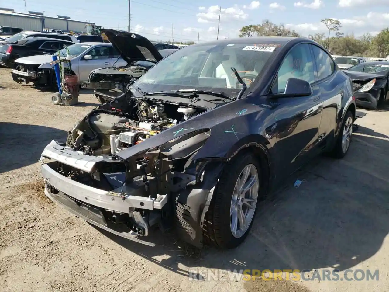 2 Photograph of a damaged car 5YJYGDEE5MF198737 TESLA MODEL Y 2021