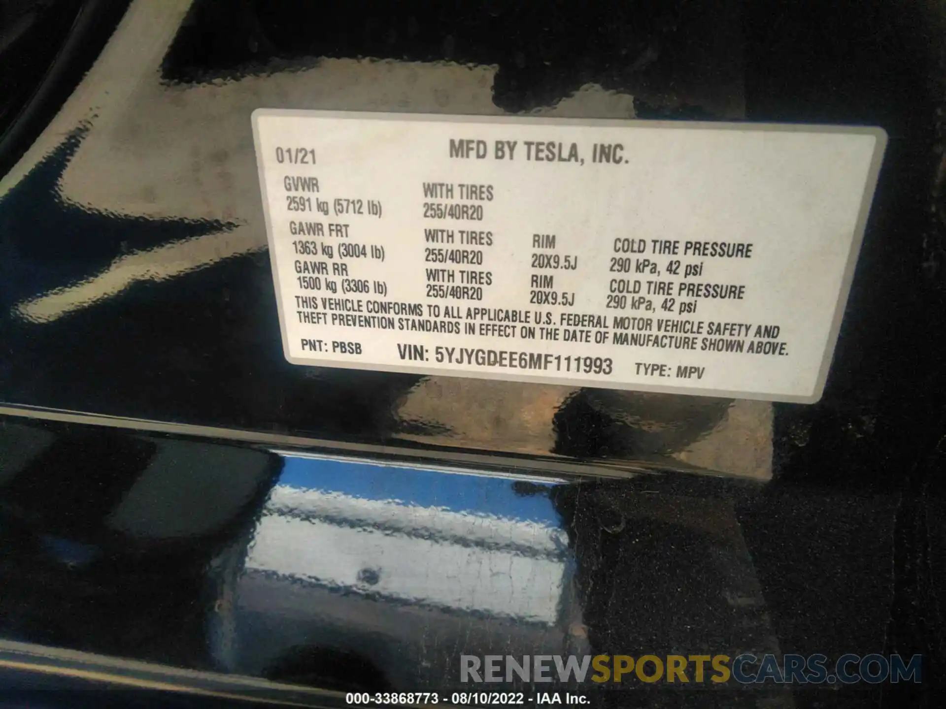 9 Фотография поврежденного автомобиля 5YJYGDEE6MF111993 TESLA MODEL Y 2021