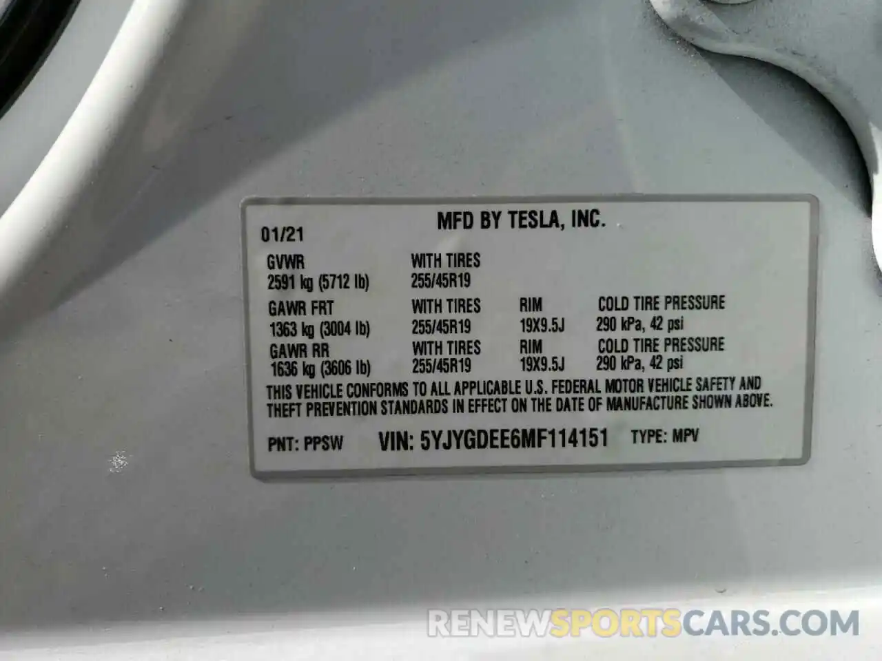 10 Photograph of a damaged car 5YJYGDEE6MF114151 TESLA MODEL Y 2021