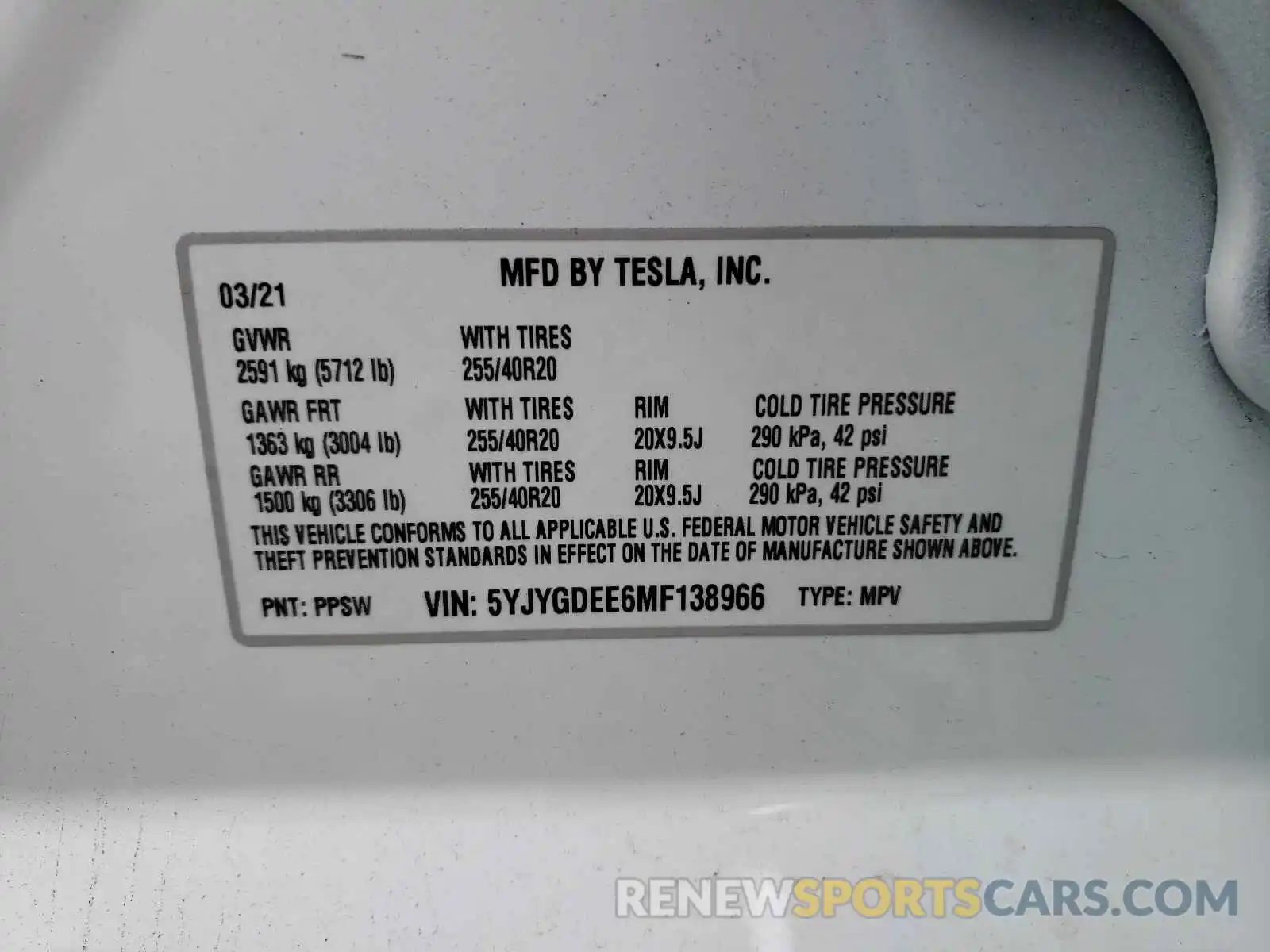 10 Фотография поврежденного автомобиля 5YJYGDEE6MF138966 TESLA MODEL Y 2021