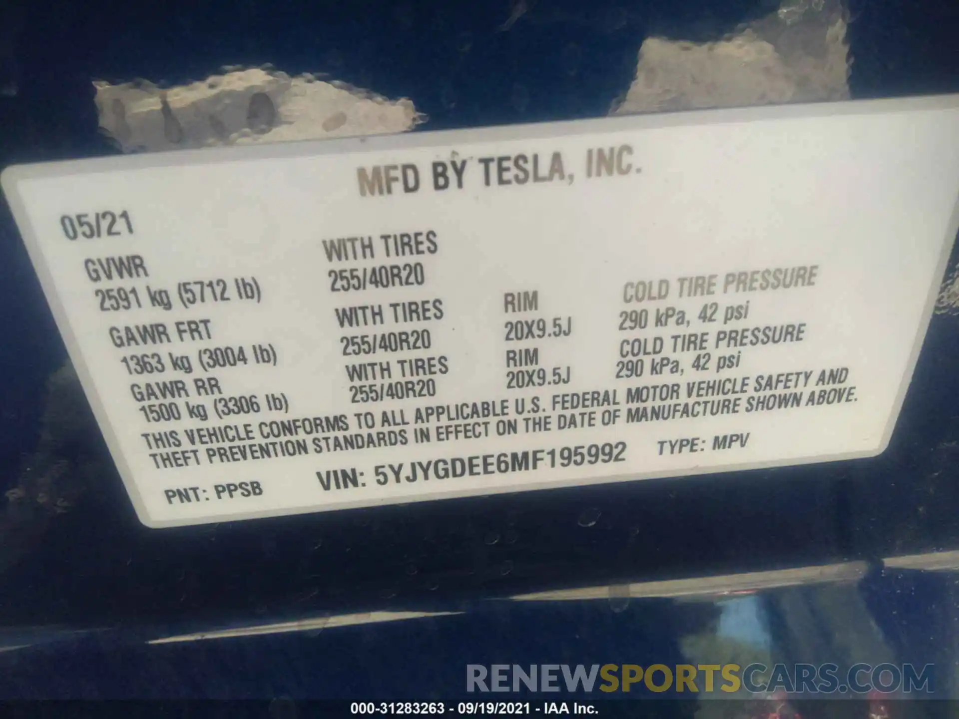 9 Фотография поврежденного автомобиля 5YJYGDEE6MF195992 TESLA MODEL Y 2021