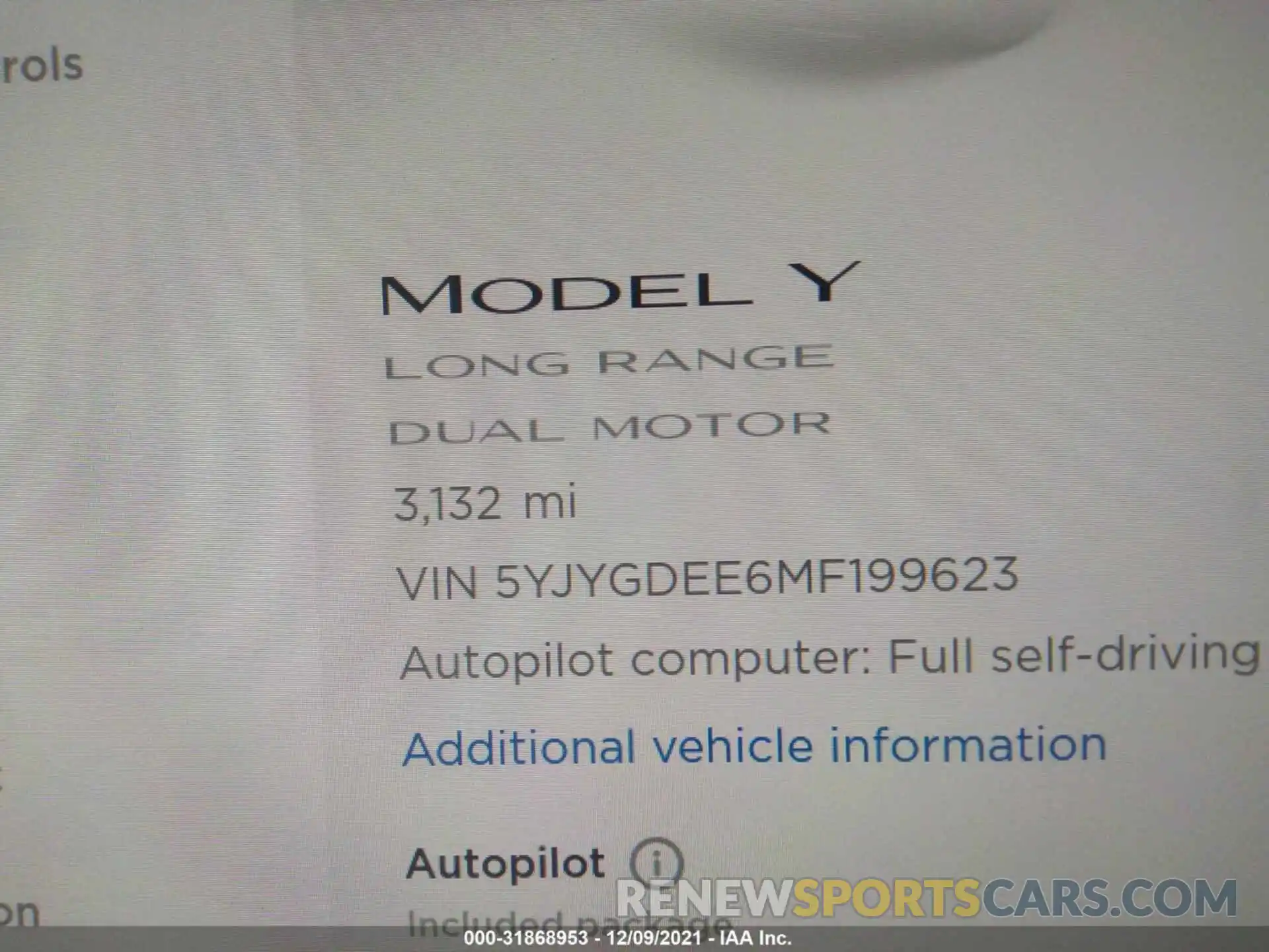 7 Фотография поврежденного автомобиля 5YJYGDEE6MF199623 TESLA MODEL Y 2021