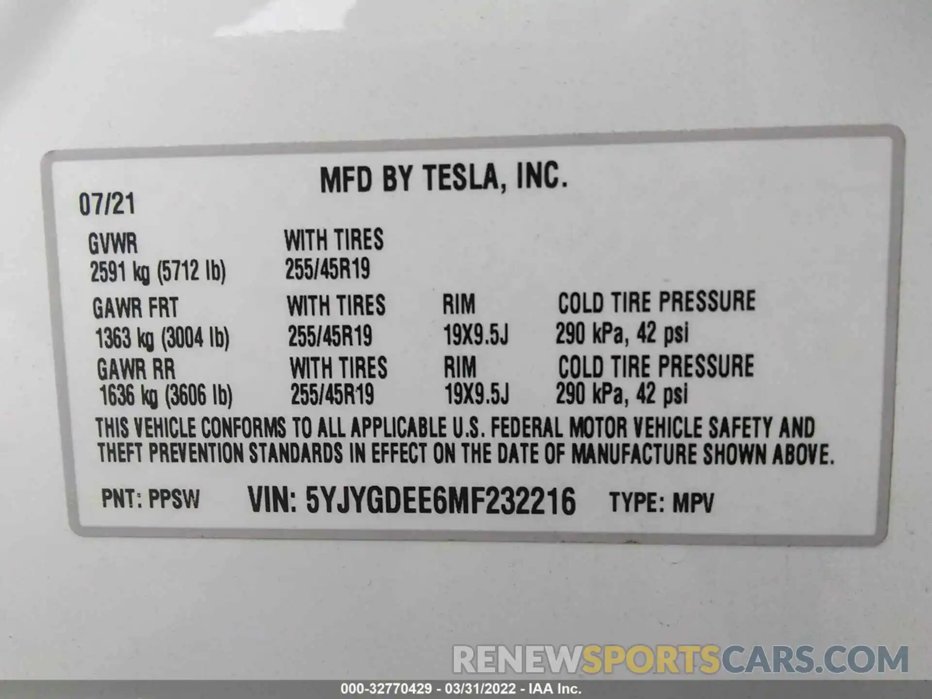 9 Фотография поврежденного автомобиля 5YJYGDEE6MF232216 TESLA MODEL Y 2021