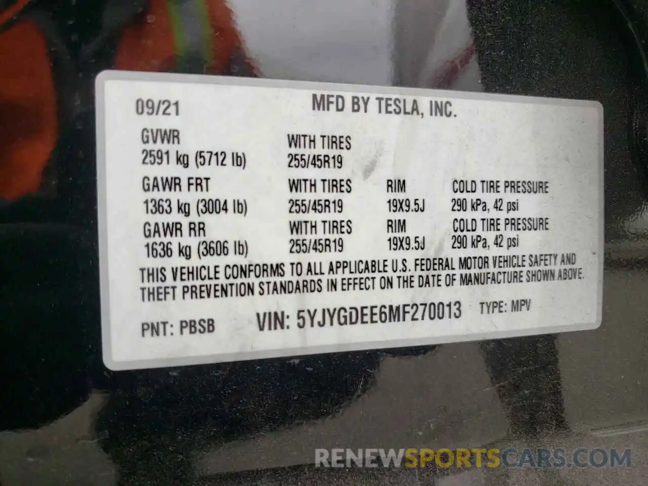 10 Photograph of a damaged car 5YJYGDEE6MF270013 TESLA MODEL Y 2021