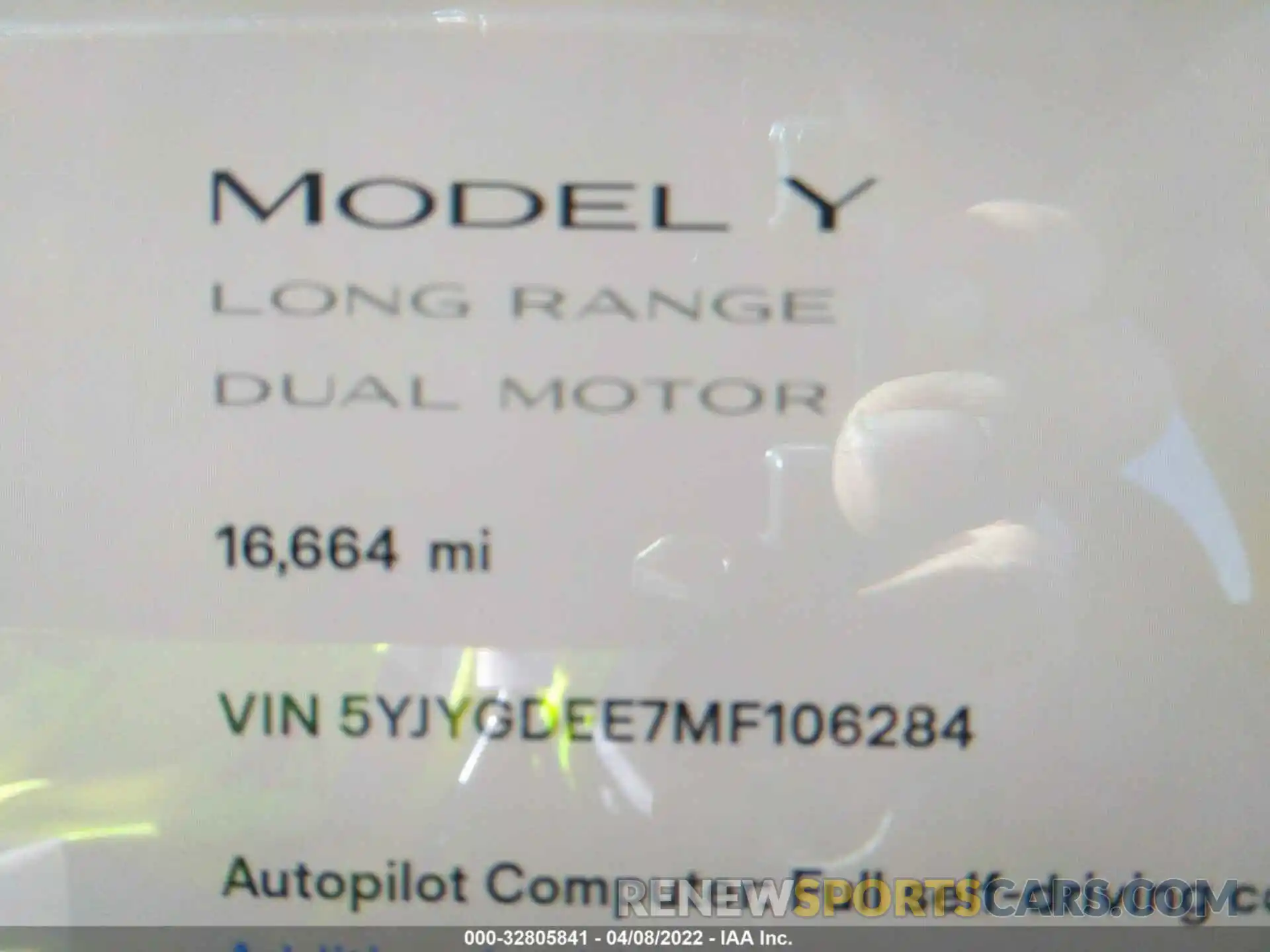 7 Фотография поврежденного автомобиля 5YJYGDEE7MF106284 TESLA MODEL Y 2021