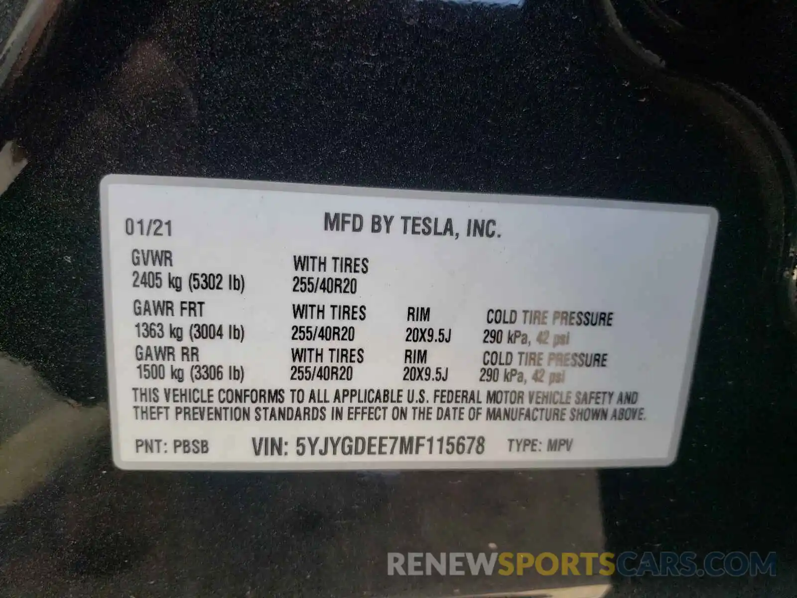 10 Photograph of a damaged car 5YJYGDEE7MF115678 TESLA MODEL Y 2021