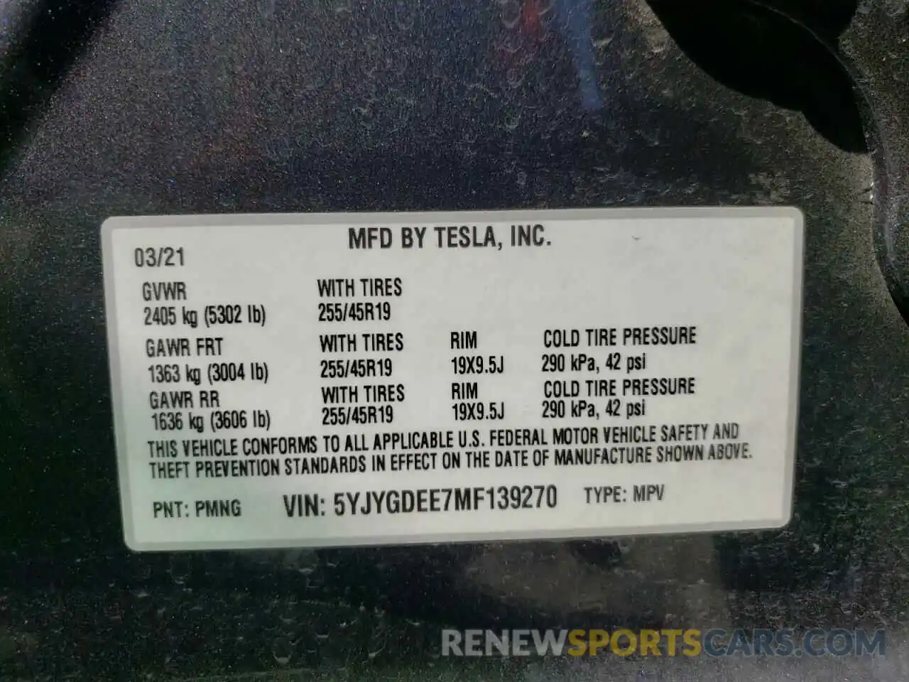 10 Фотография поврежденного автомобиля 5YJYGDEE7MF139270 TESLA MODEL Y 2021