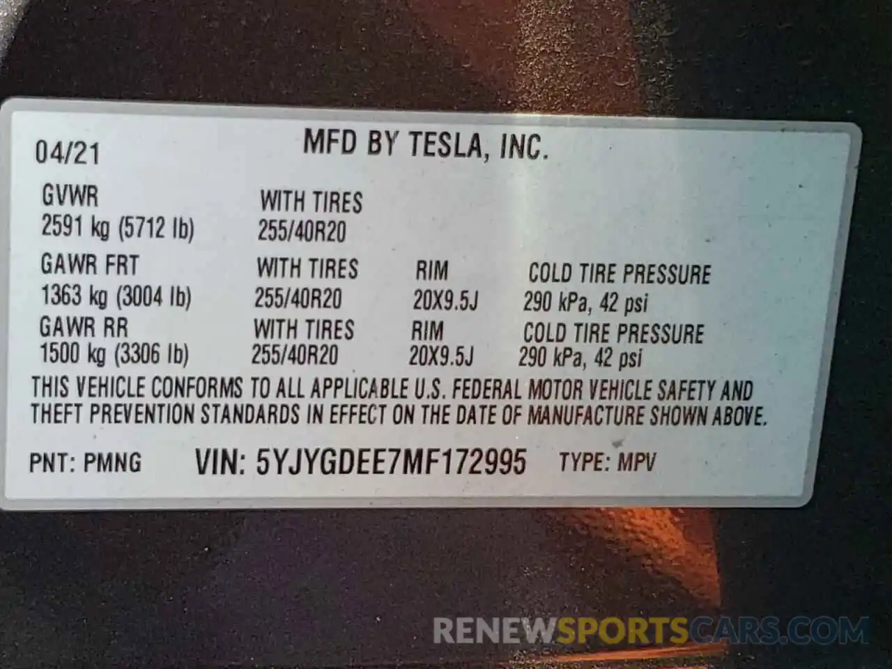 10 Фотография поврежденного автомобиля 5YJYGDEE7MF172995 TESLA MODEL Y 2021