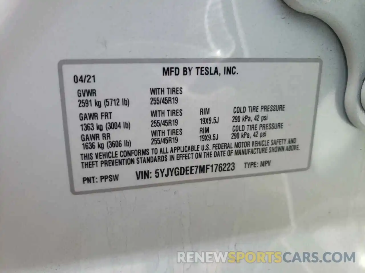 10 Фотография поврежденного автомобиля 5YJYGDEE7MF176223 TESLA MODEL Y 2021