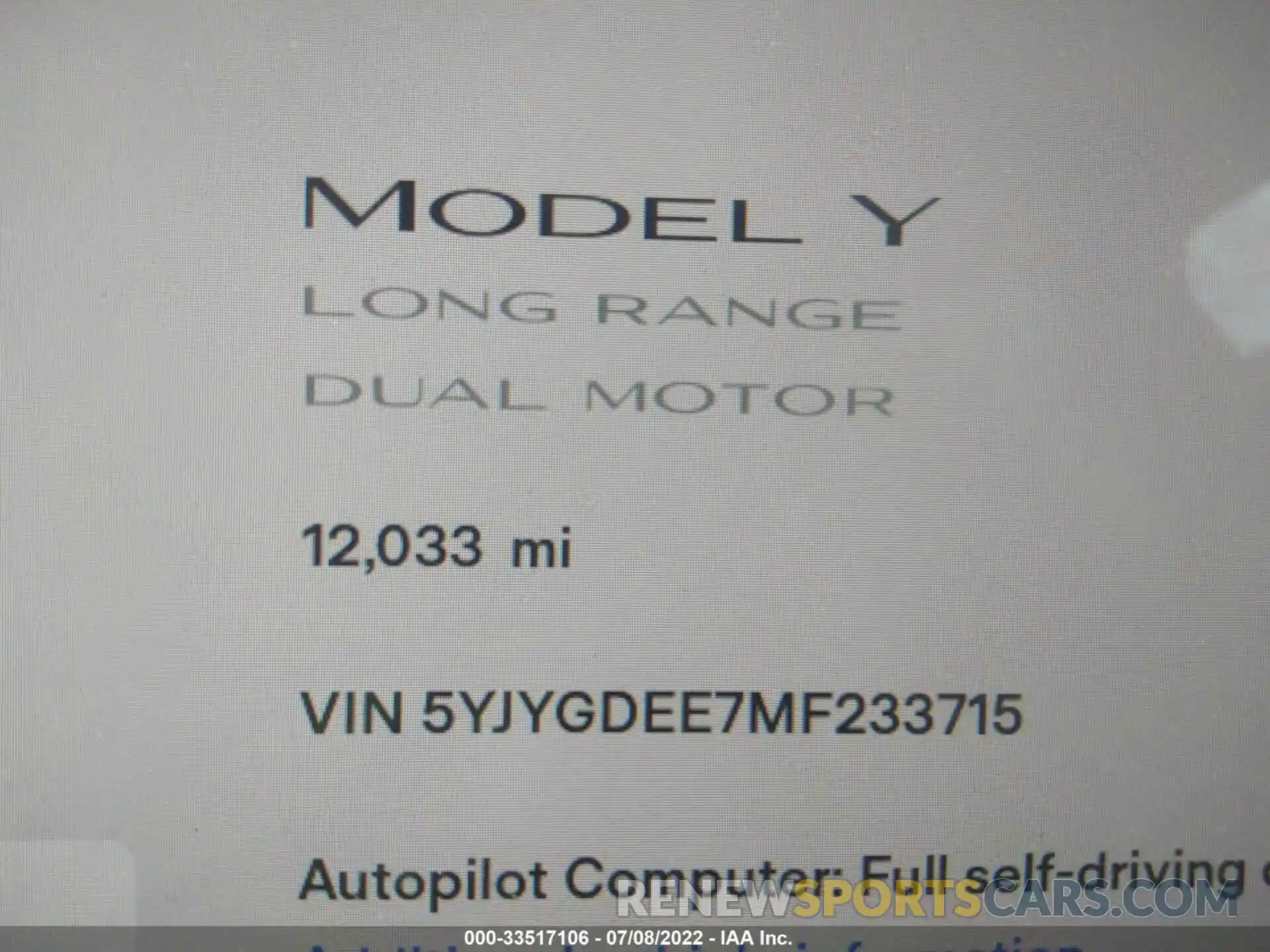 7 Фотография поврежденного автомобиля 5YJYGDEE7MF233715 TESLA MODEL Y 2021