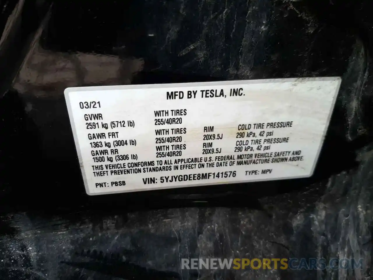 10 Photograph of a damaged car 5YJYGDEE8MF141576 TESLA MODEL Y 2021