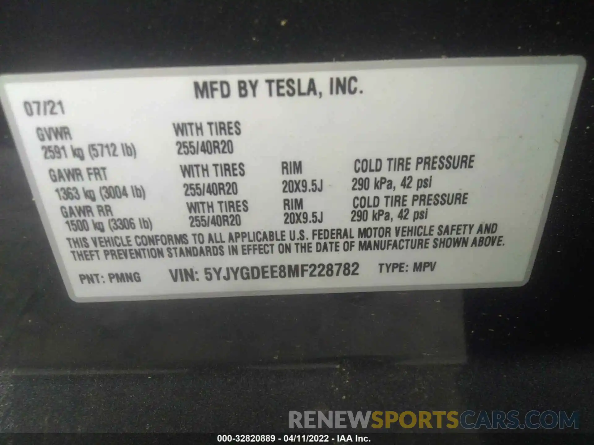 9 Фотография поврежденного автомобиля 5YJYGDEE8MF228782 TESLA MODEL Y 2021