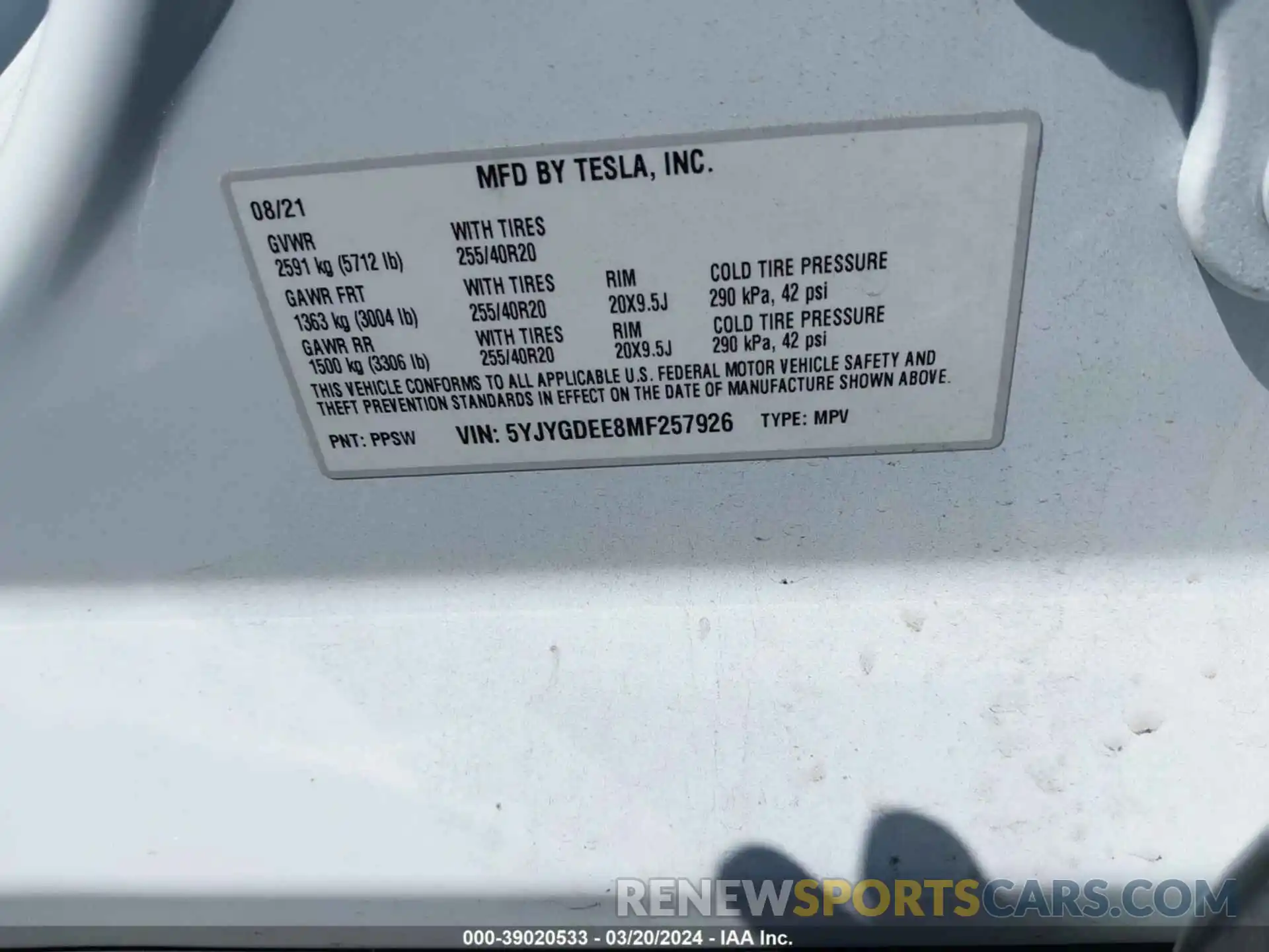 9 Photograph of a damaged car 5YJYGDEE8MF257926 TESLA MODEL Y 2021