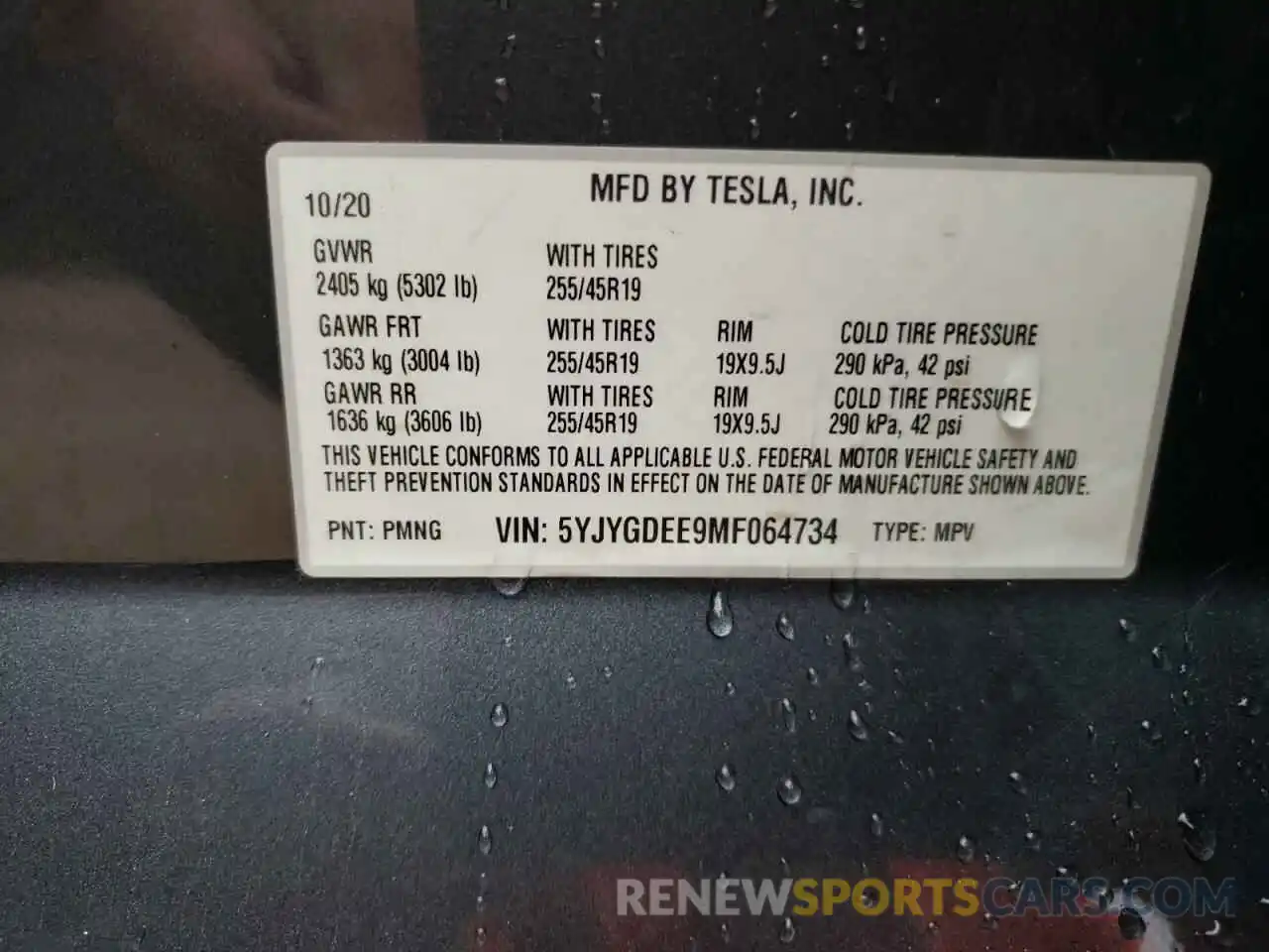 10 Photograph of a damaged car 5YJYGDEE9MF064734 TESLA MODEL Y 2021