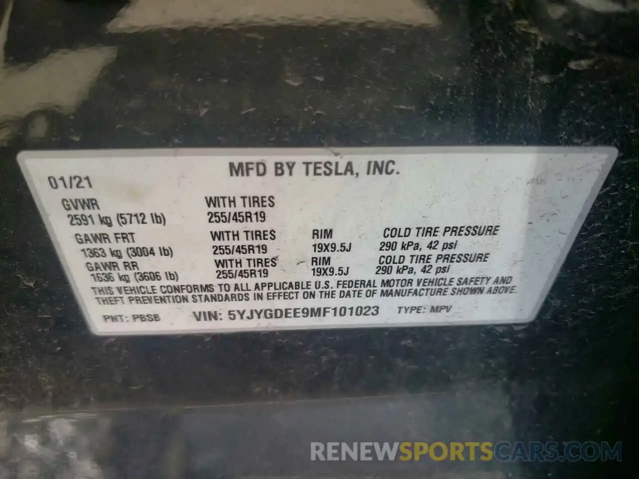 10 Photograph of a damaged car 5YJYGDEE9MF101023 TESLA MODEL Y 2021