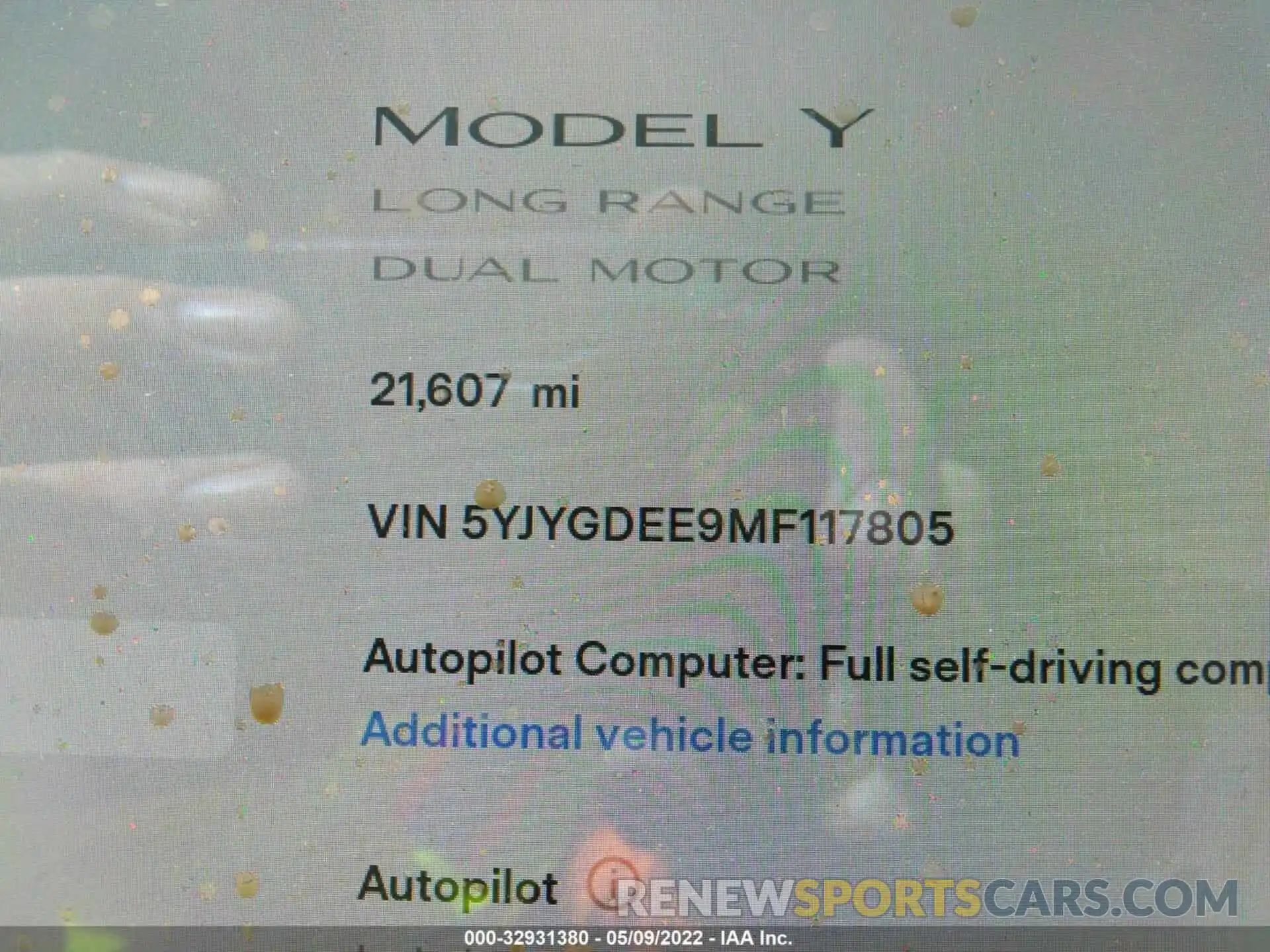 7 Фотография поврежденного автомобиля 5YJYGDEE9MF117805 TESLA MODEL Y 2021