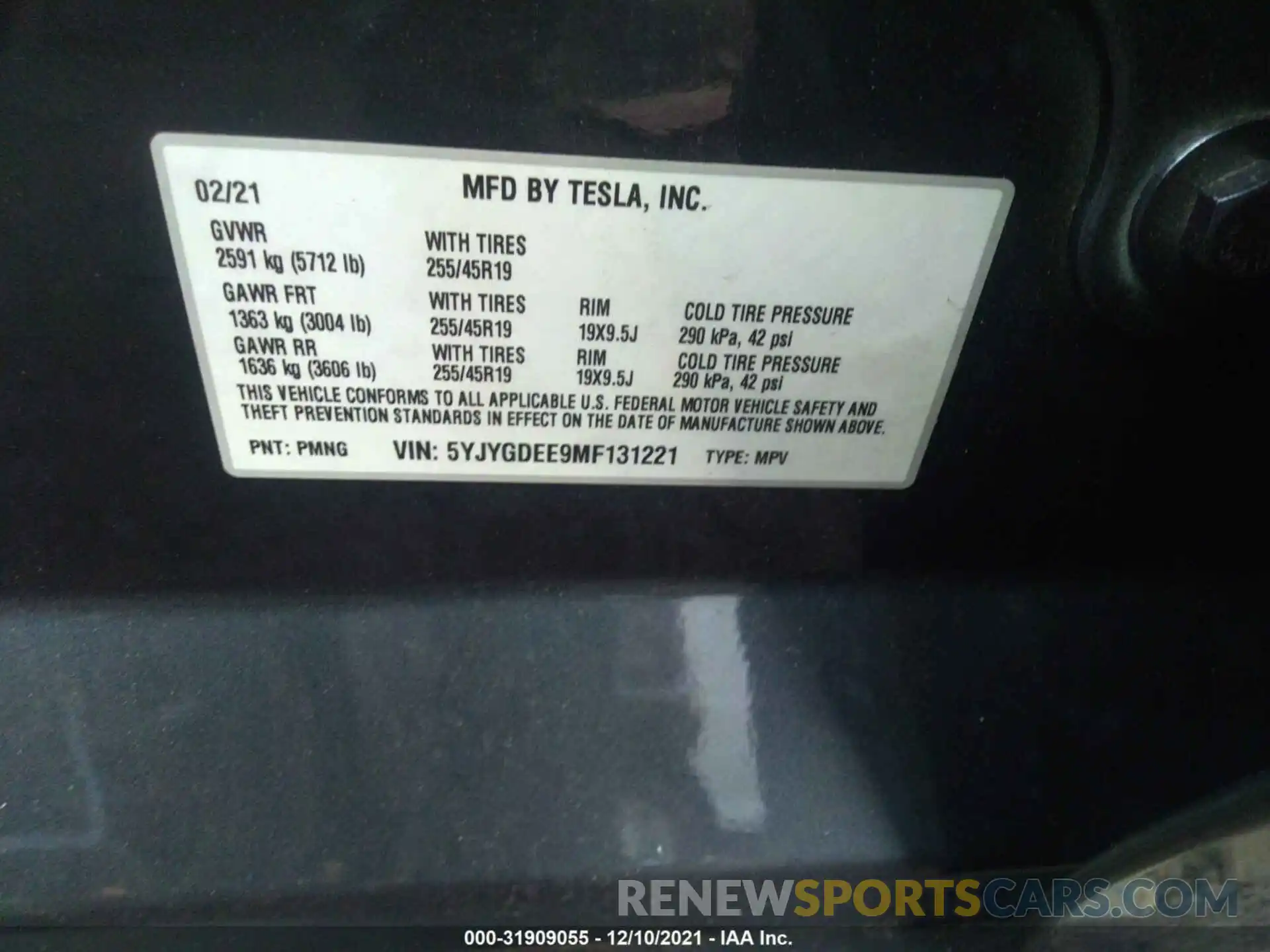 9 Фотография поврежденного автомобиля 5YJYGDEE9MF131221 TESLA MODEL Y 2021