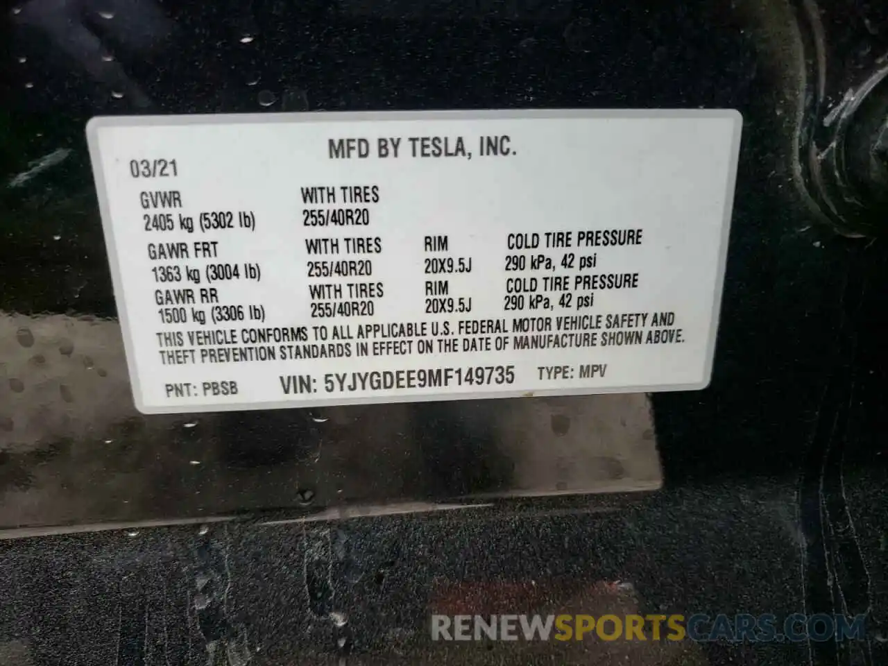 10 Photograph of a damaged car 5YJYGDEE9MF149735 TESLA MODEL Y 2021