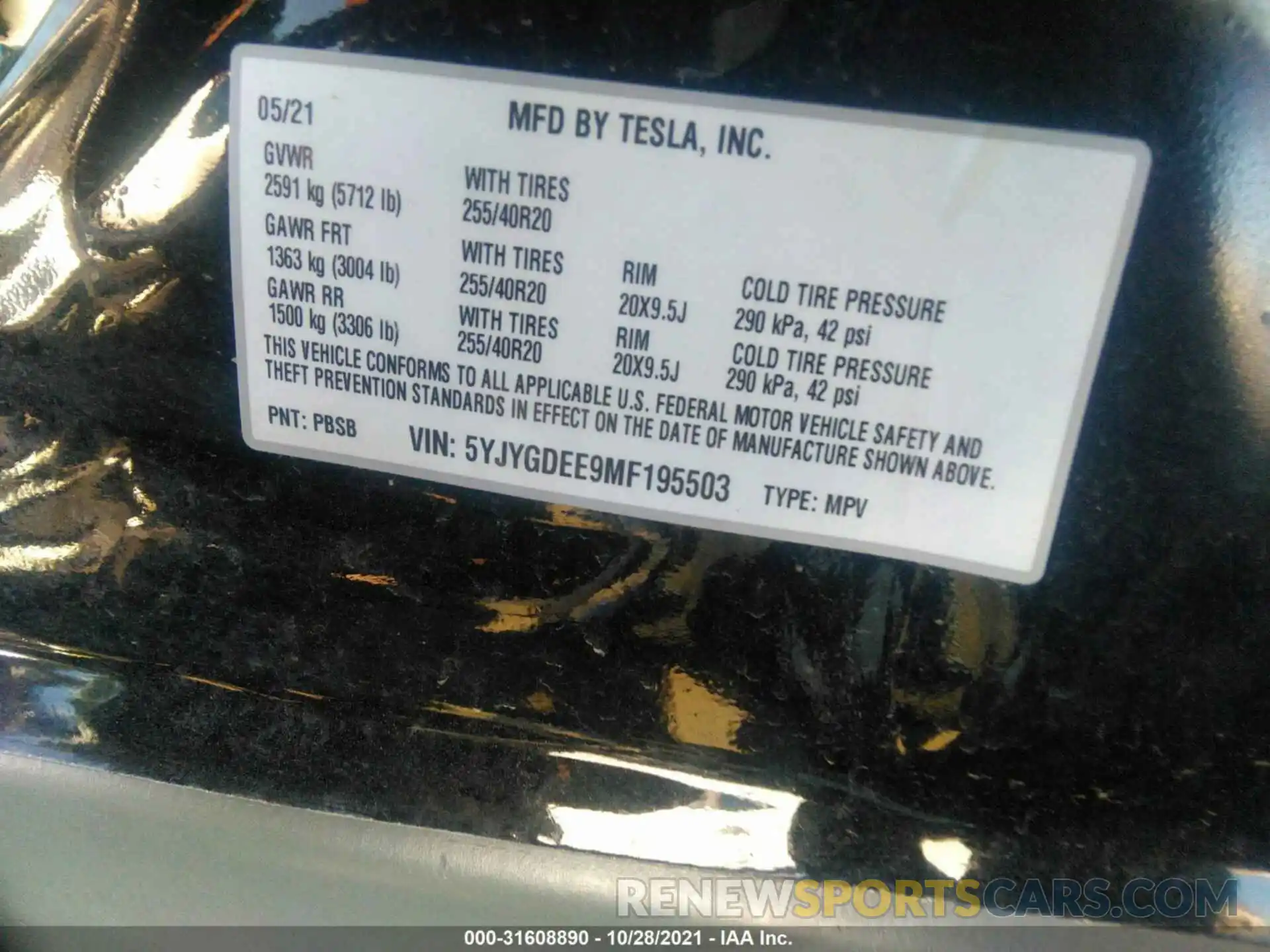 9 Photograph of a damaged car 5YJYGDEE9MF195503 TESLA MODEL Y 2021