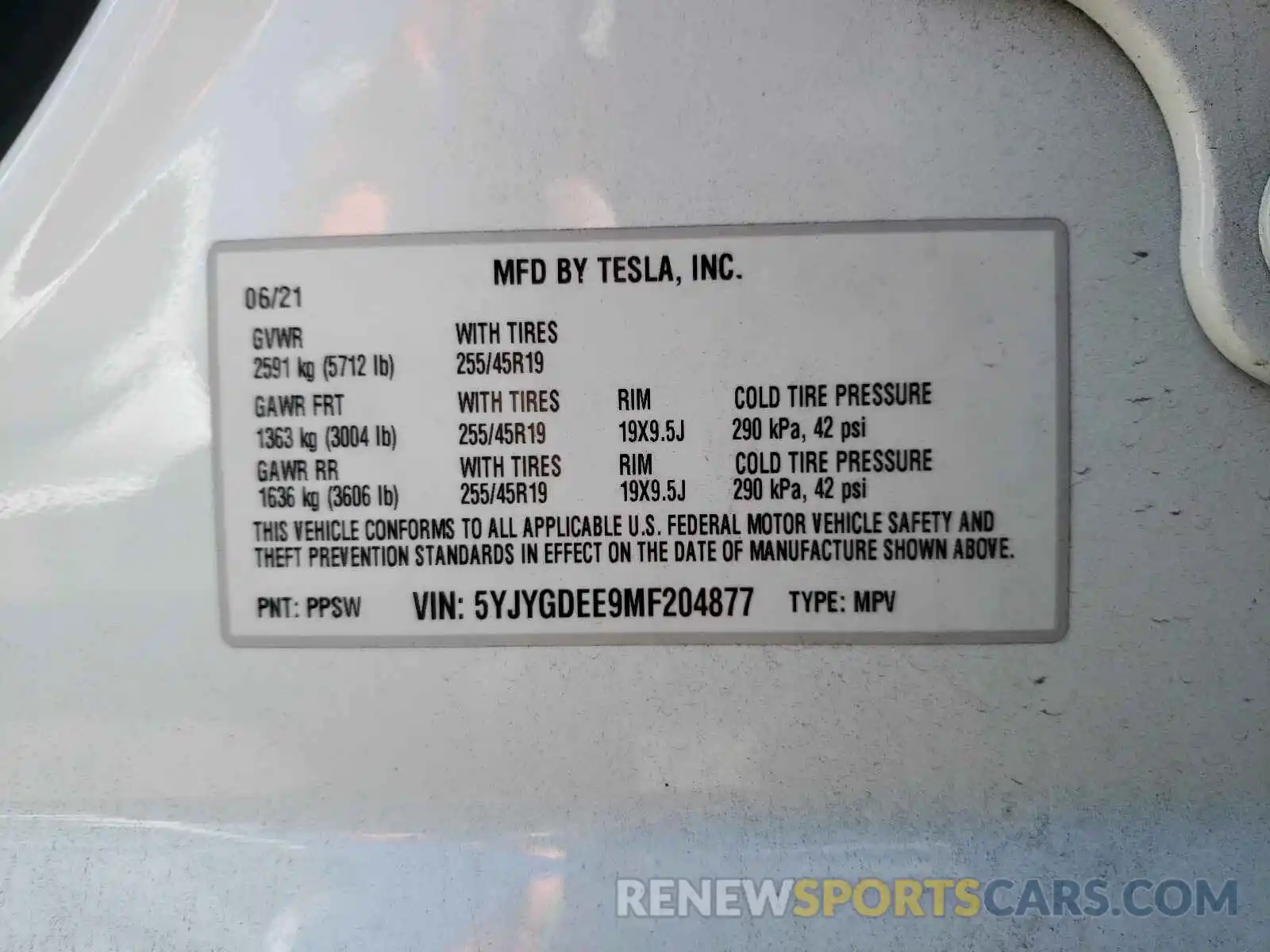 10 Фотография поврежденного автомобиля 5YJYGDEE9MF204877 TESLA MODEL Y 2021