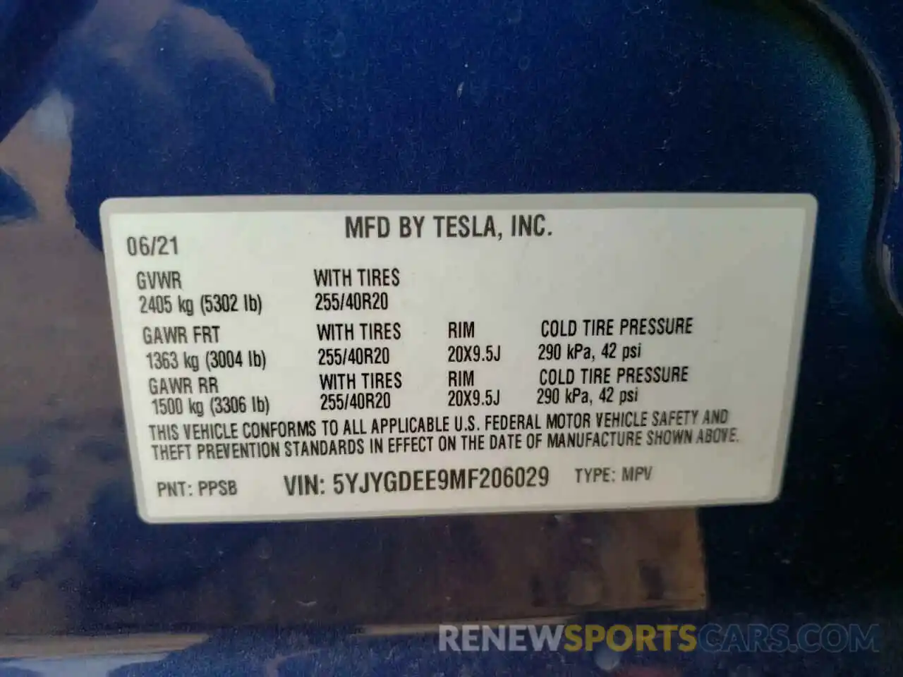 10 Photograph of a damaged car 5YJYGDEE9MF206029 TESLA MODEL Y 2021