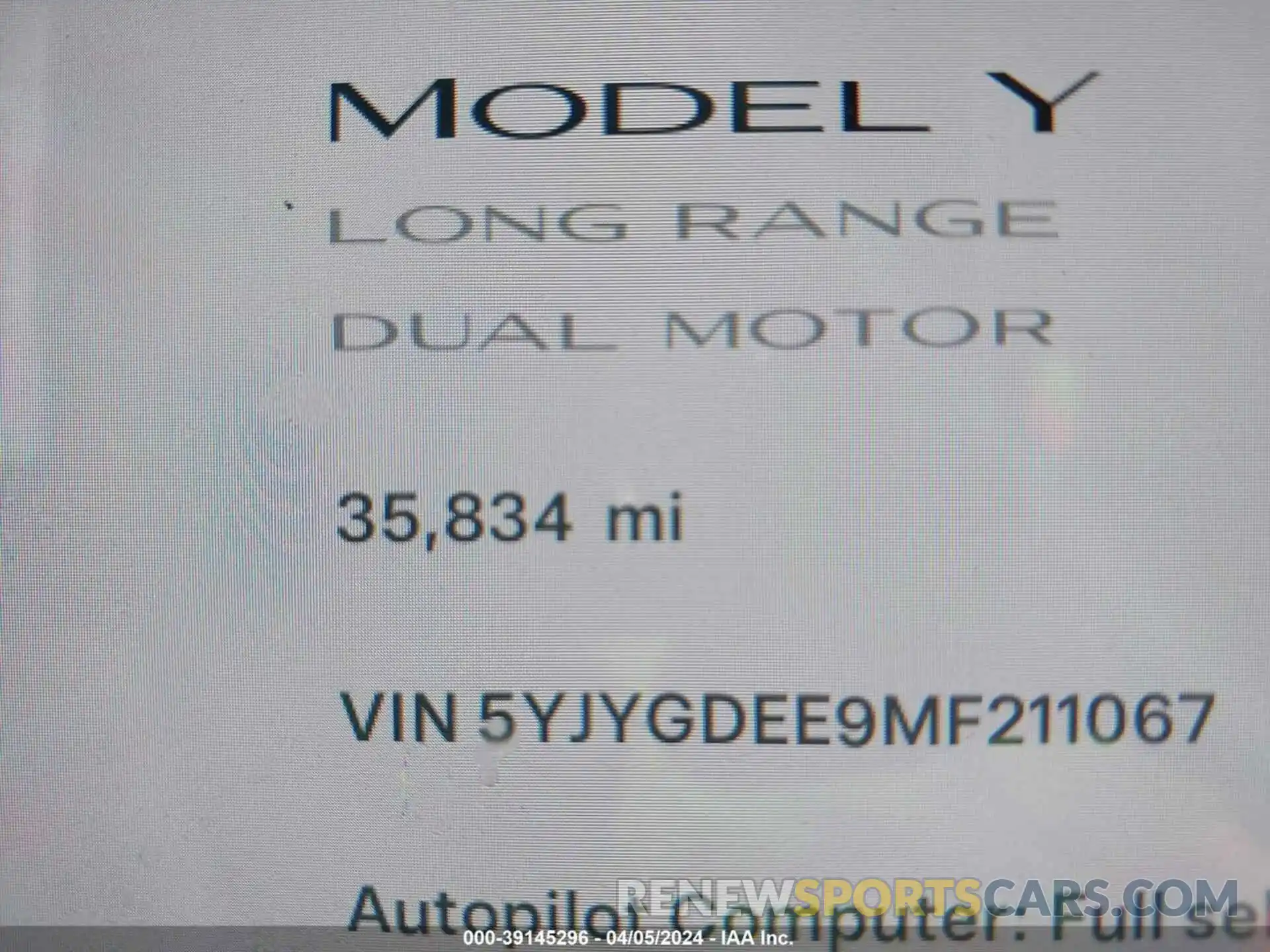 15 Photograph of a damaged car 5YJYGDEE9MF211067 TESLA MODEL Y 2021