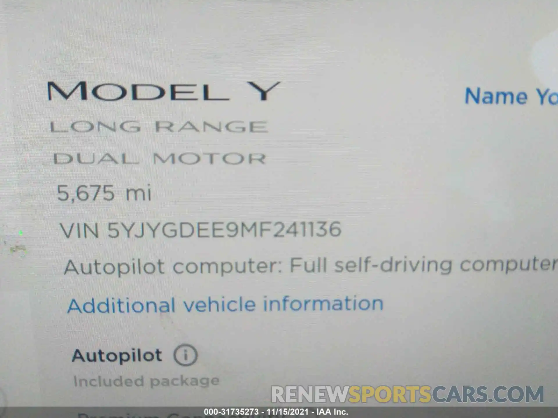 7 Photograph of a damaged car 5YJYGDEE9MF241136 TESLA MODEL Y 2021