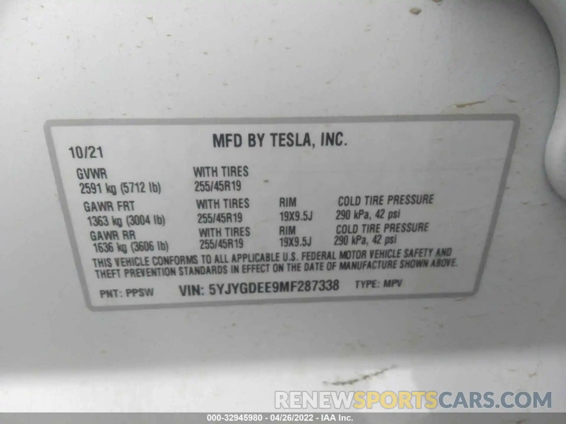 9 Photograph of a damaged car 5YJYGDEE9MF287338 TESLA MODEL Y 2021