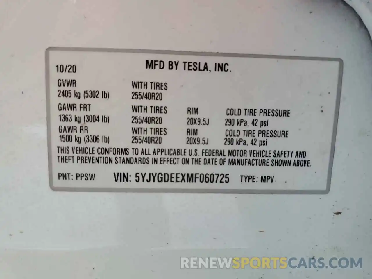 10 Photograph of a damaged car 5YJYGDEEXMF060725 TESLA MODEL Y 2021