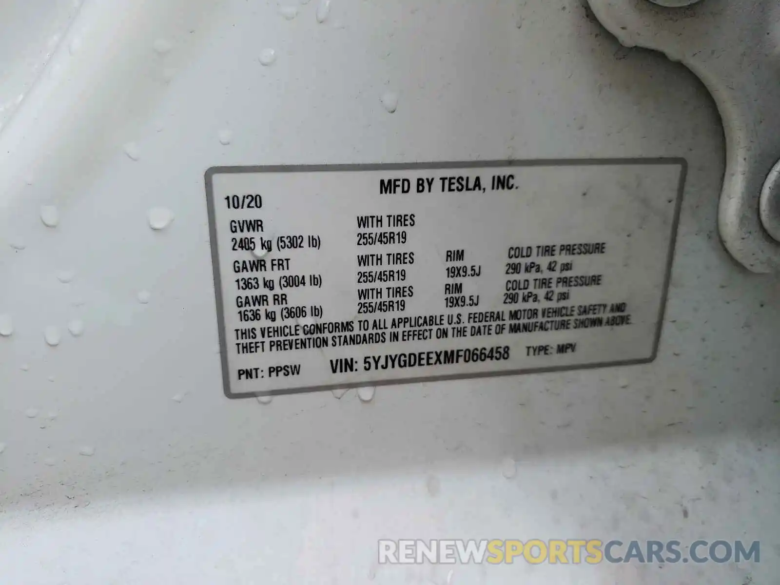 10 Фотография поврежденного автомобиля 5YJYGDEEXMF066458 TESLA MODEL Y 2021