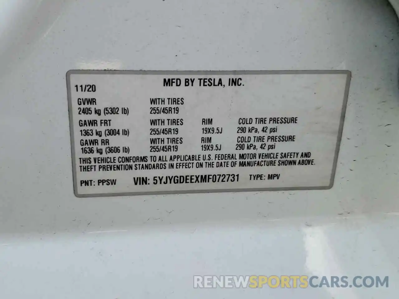 10 Photograph of a damaged car 5YJYGDEEXMF072731 TESLA MODEL Y 2021