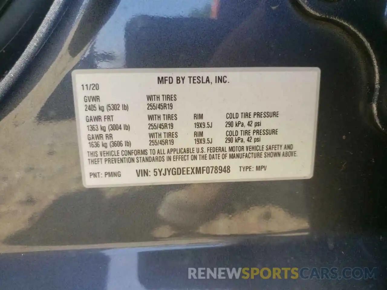 10 Photograph of a damaged car 5YJYGDEEXMF078948 TESLA MODEL Y 2021