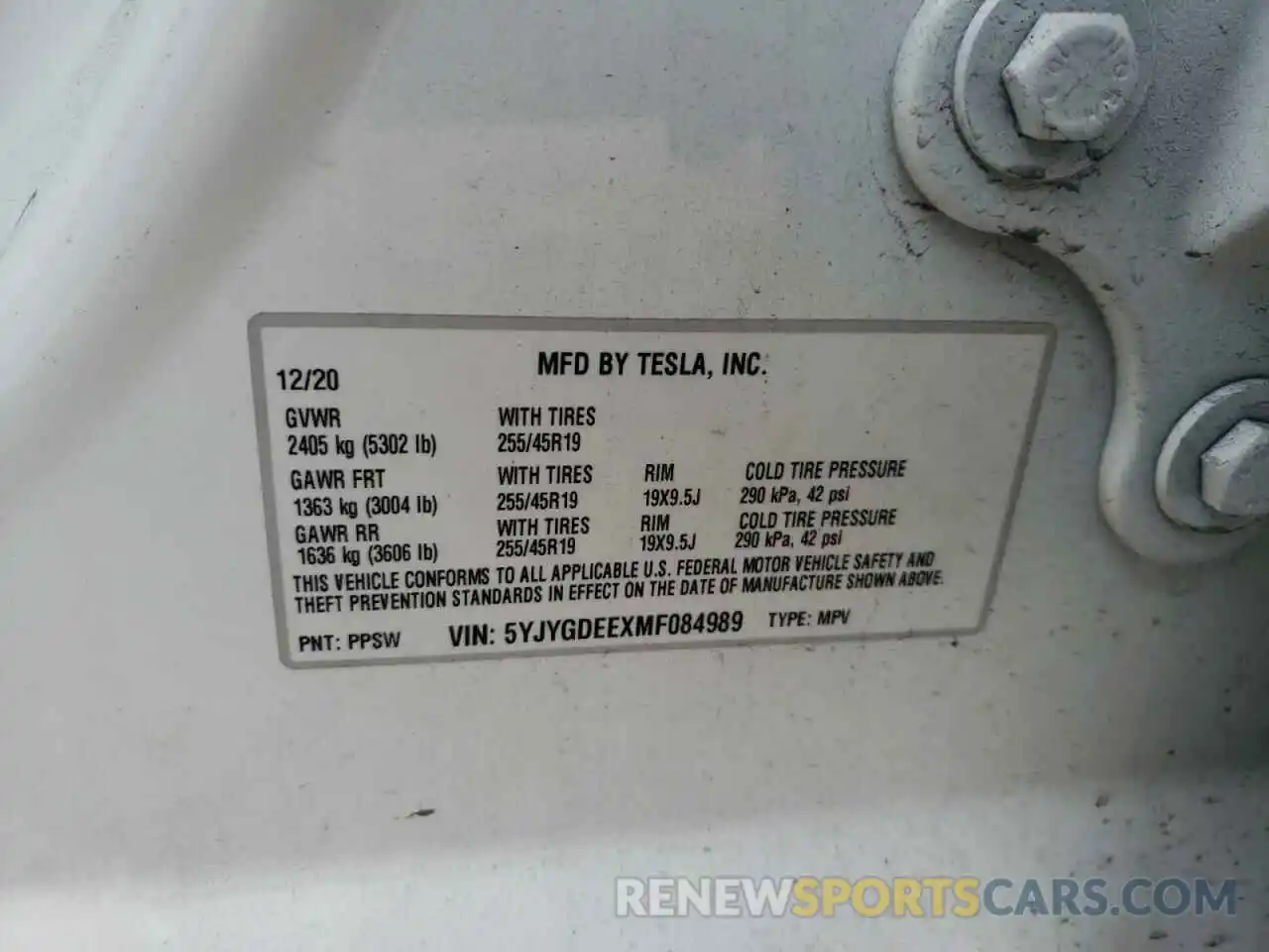 10 Photograph of a damaged car 5YJYGDEEXMF084989 TESLA MODEL Y 2021