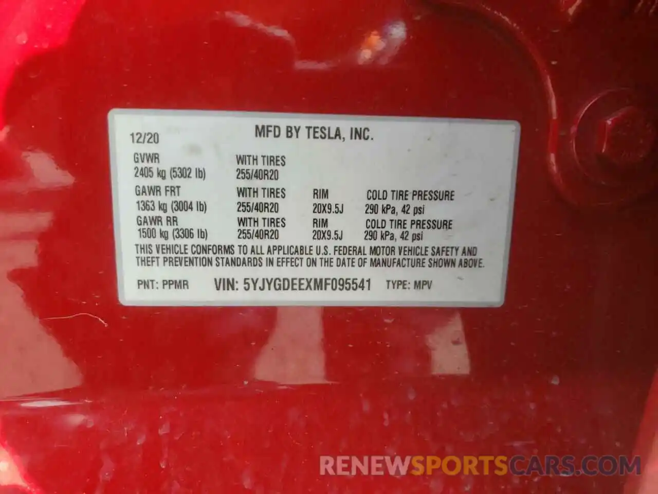 10 Photograph of a damaged car 5YJYGDEEXMF095541 TESLA MODEL Y 2021