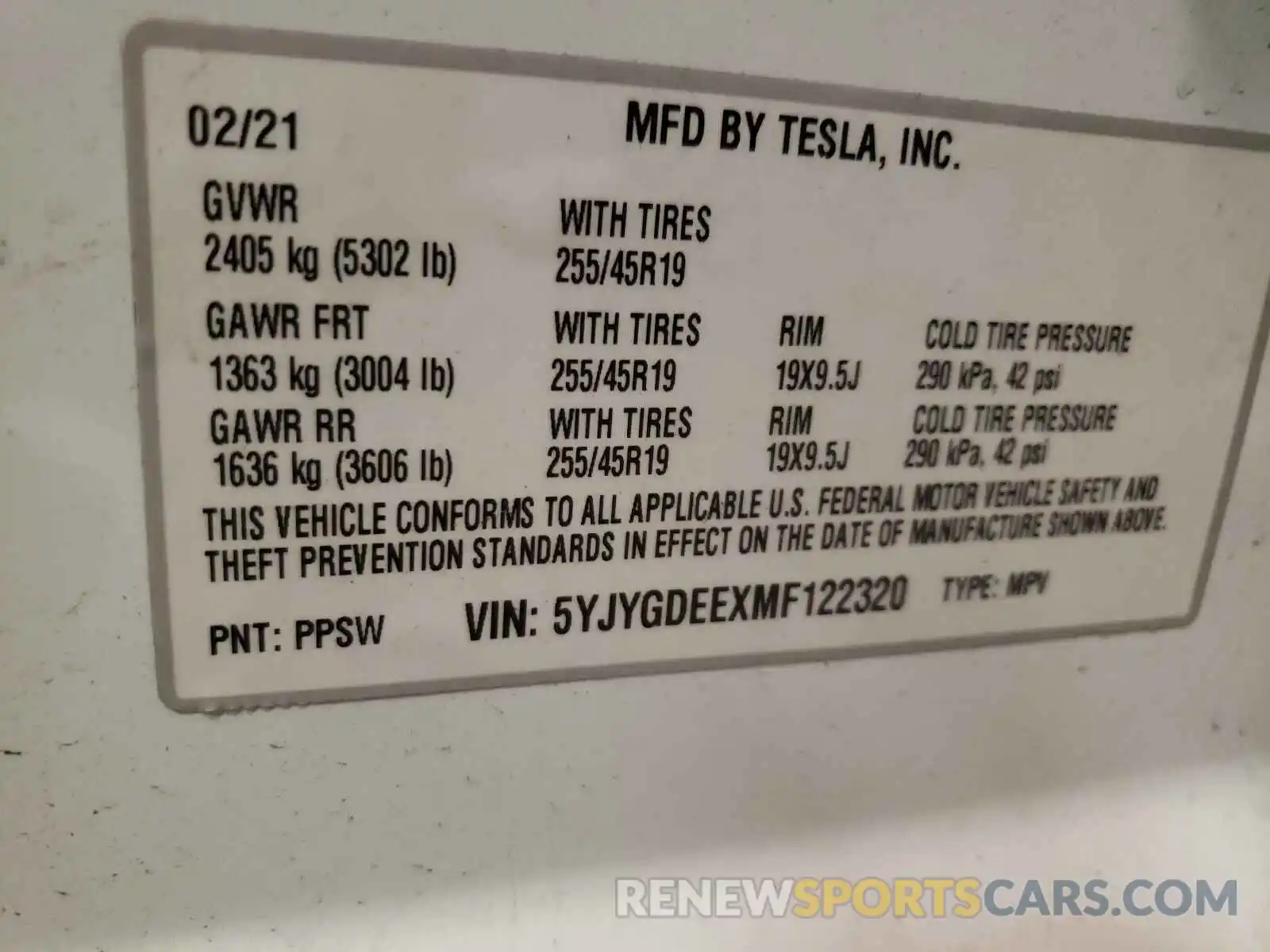 10 Photograph of a damaged car 5YJYGDEEXMF122320 TESLA MODEL Y 2021