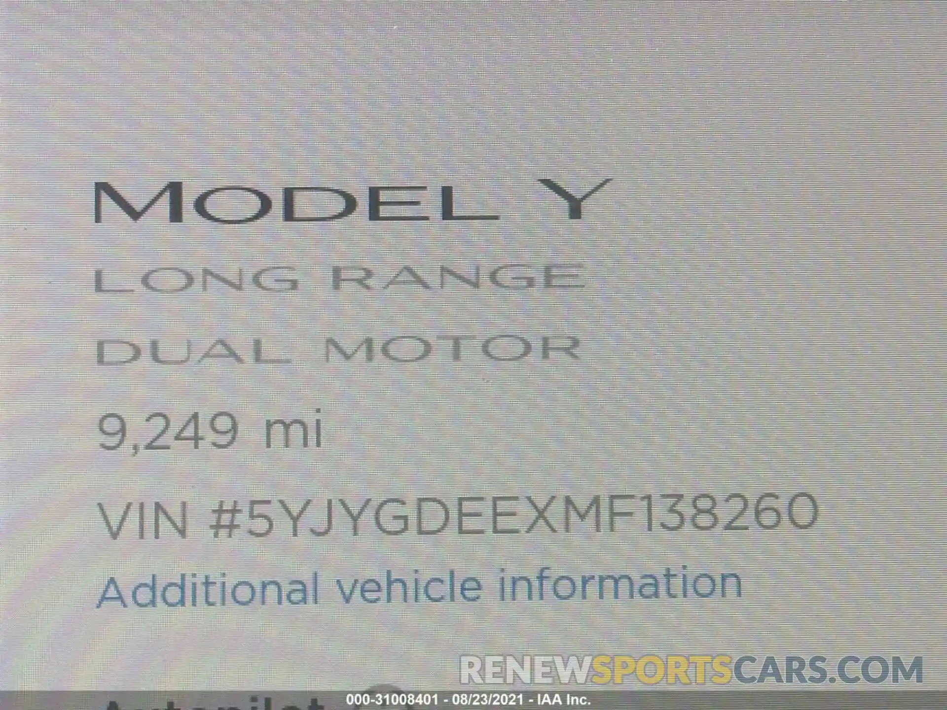 7 Фотография поврежденного автомобиля 5YJYGDEEXMF138260 TESLA MODEL Y 2021