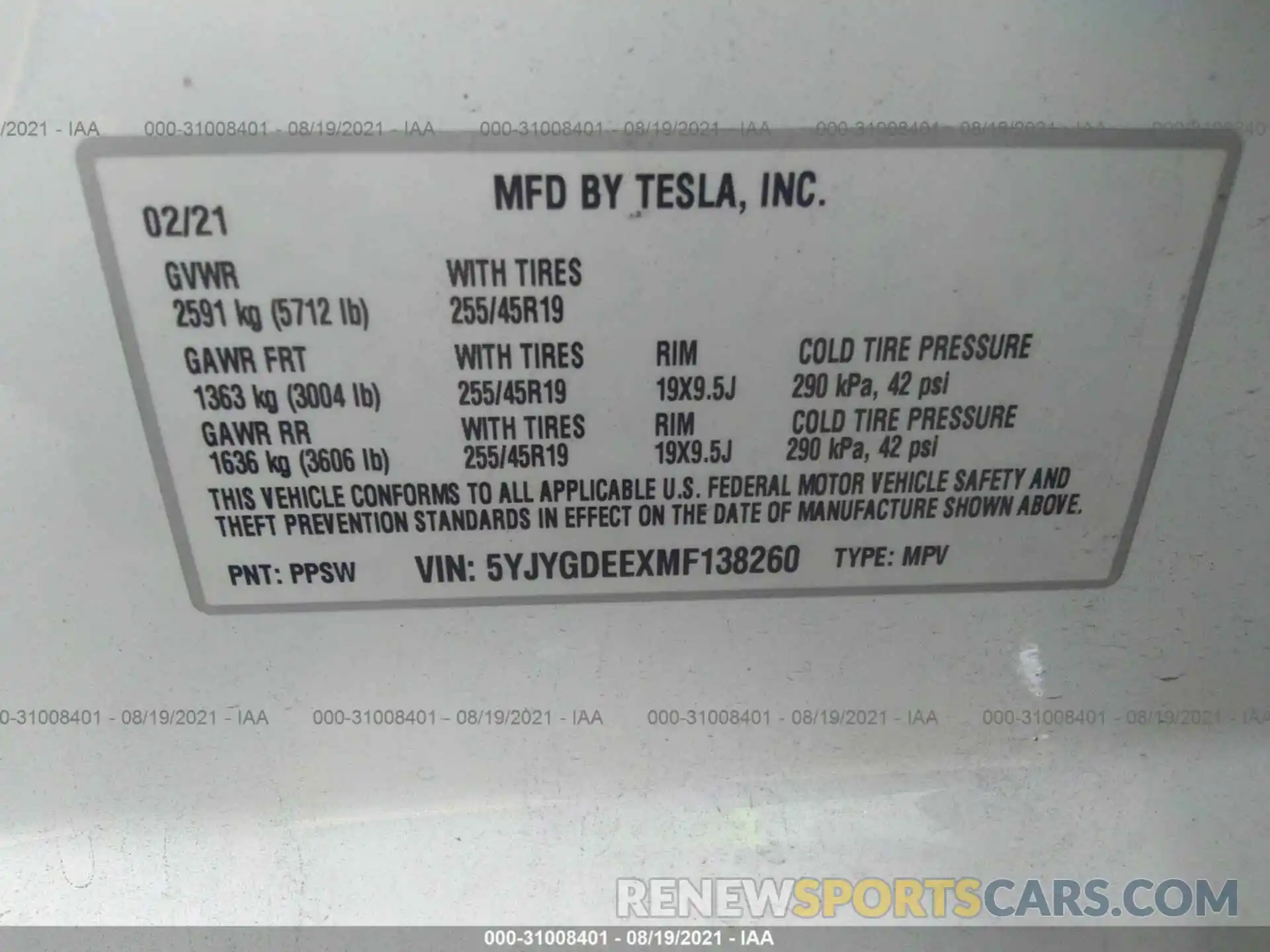 9 Photograph of a damaged car 5YJYGDEEXMF138260 TESLA MODEL Y 2021