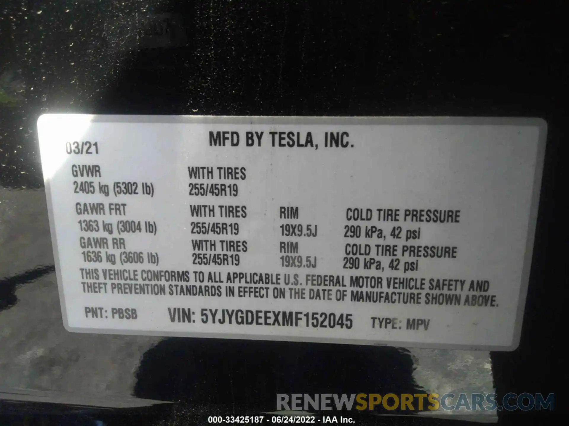 9 Фотография поврежденного автомобиля 5YJYGDEEXMF152045 TESLA MODEL Y 2021