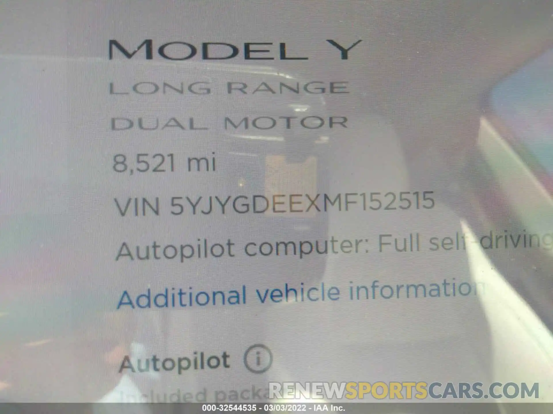 7 Фотография поврежденного автомобиля 5YJYGDEEXMF152515 TESLA MODEL Y 2021