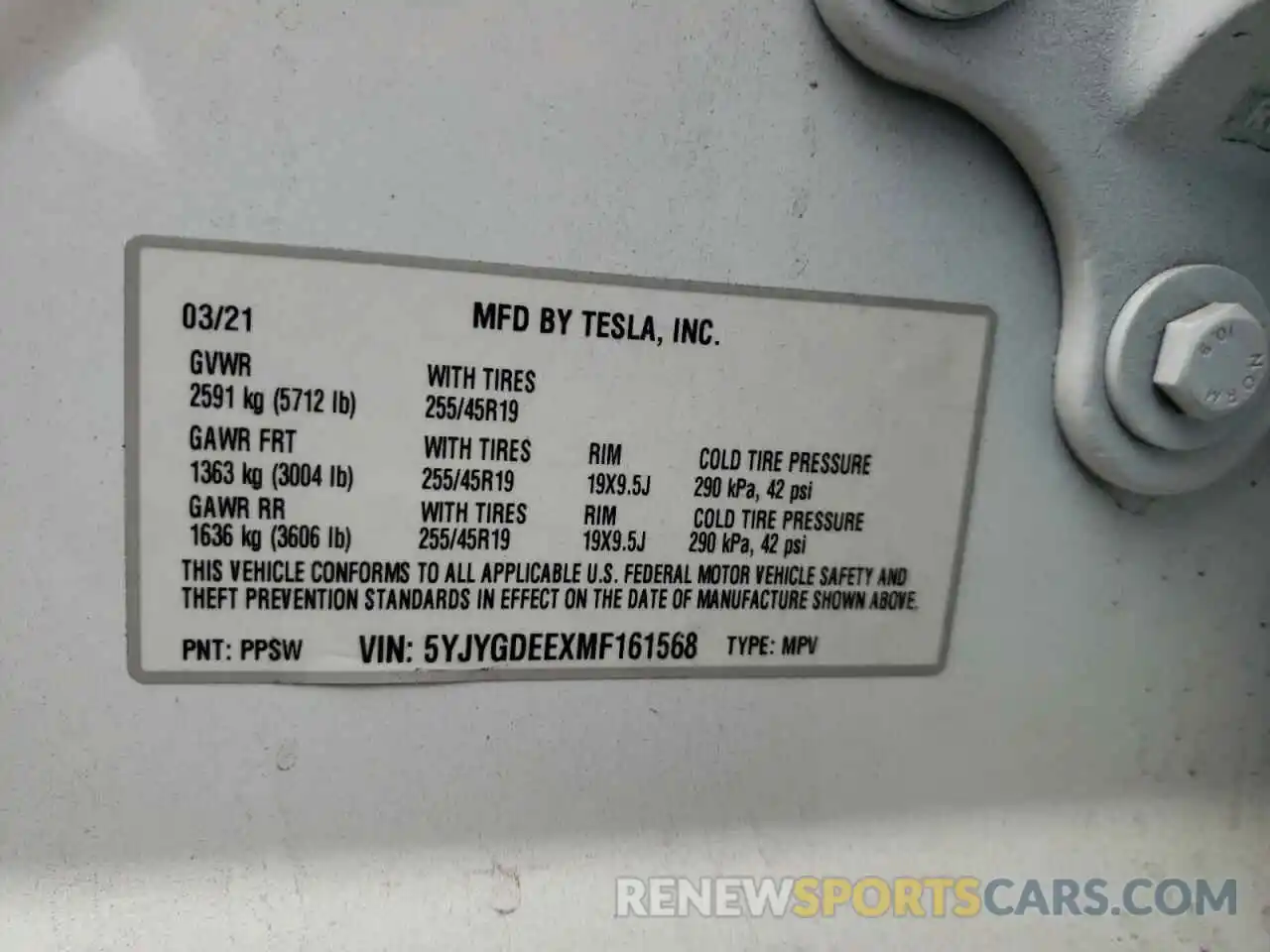 10 Photograph of a damaged car 5YJYGDEEXMF161568 TESLA MODEL Y 2021