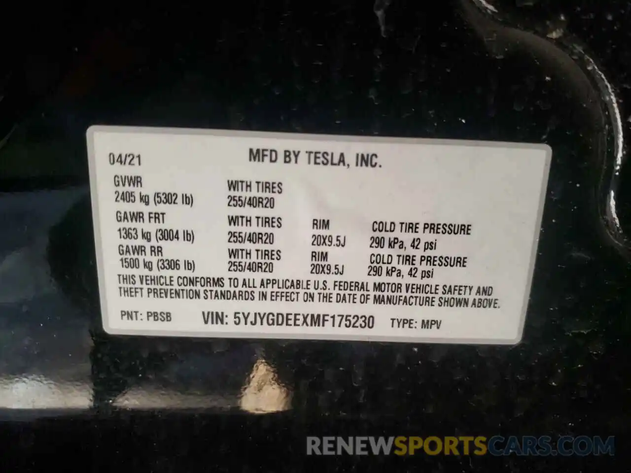 10 Фотография поврежденного автомобиля 5YJYGDEEXMF175230 TESLA MODEL Y 2021