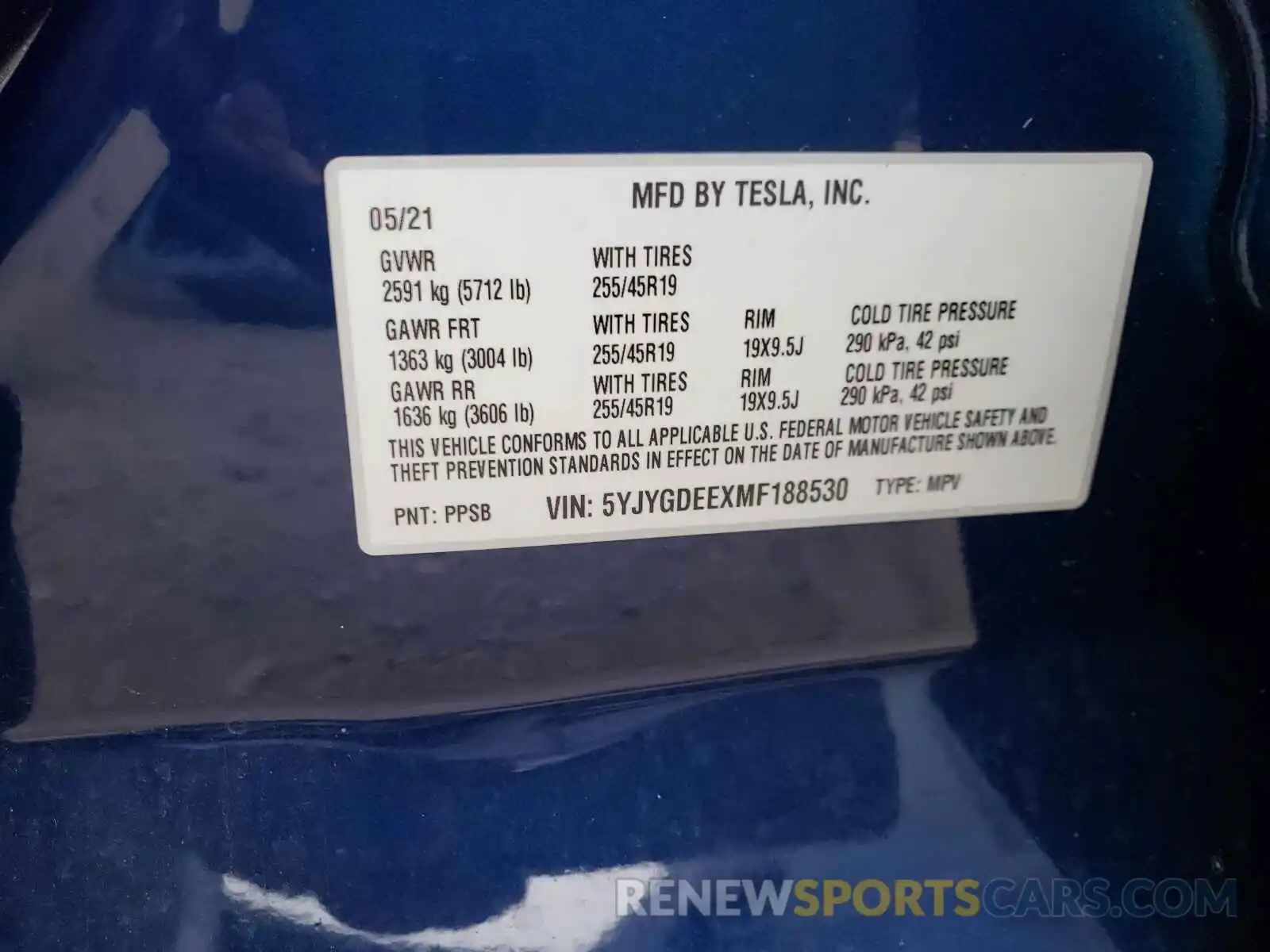 10 Photograph of a damaged car 5YJYGDEEXMF188530 TESLA MODEL Y 2021