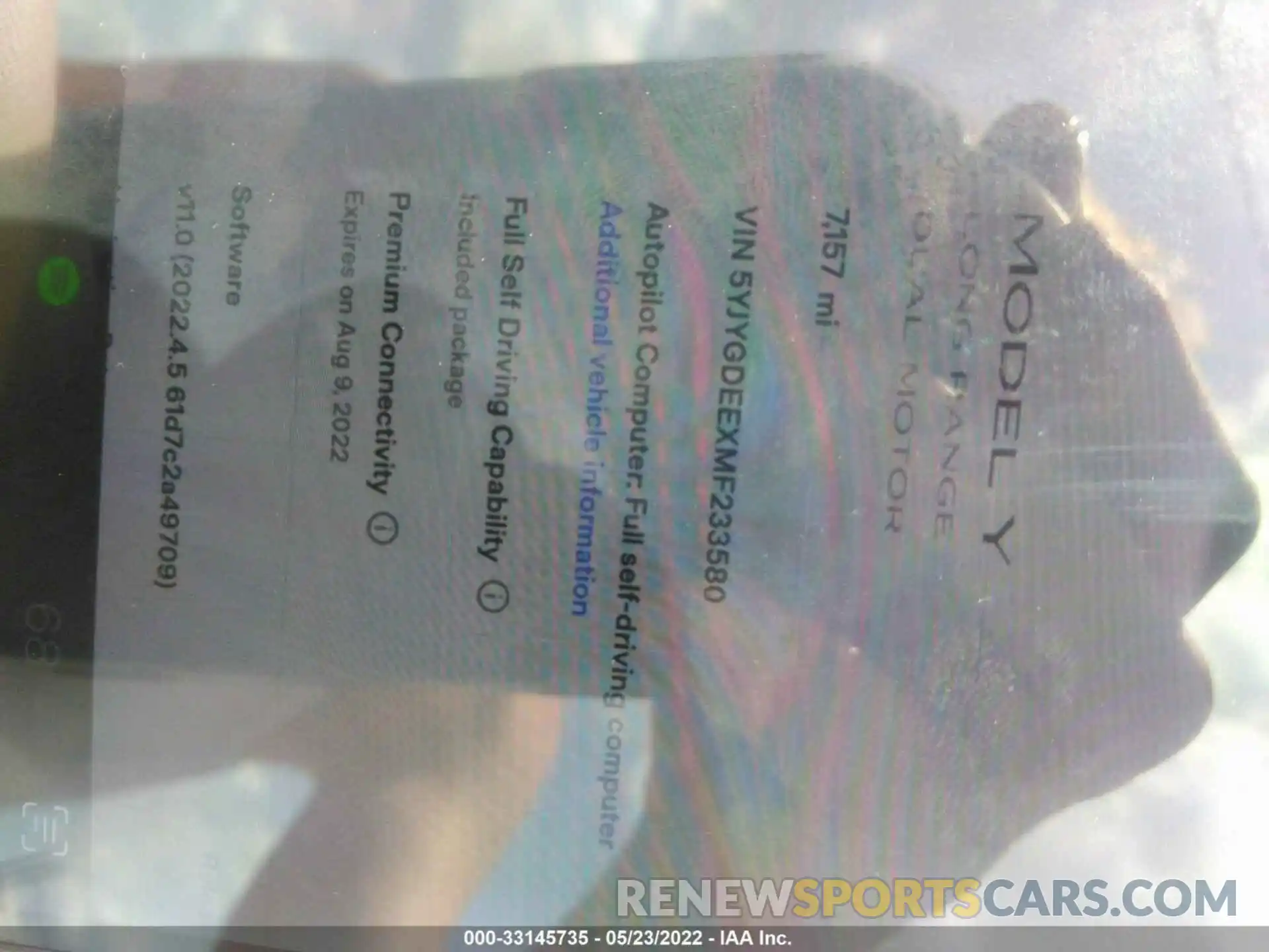 7 Photograph of a damaged car 5YJYGDEEXMF233580 TESLA MODEL Y 2021