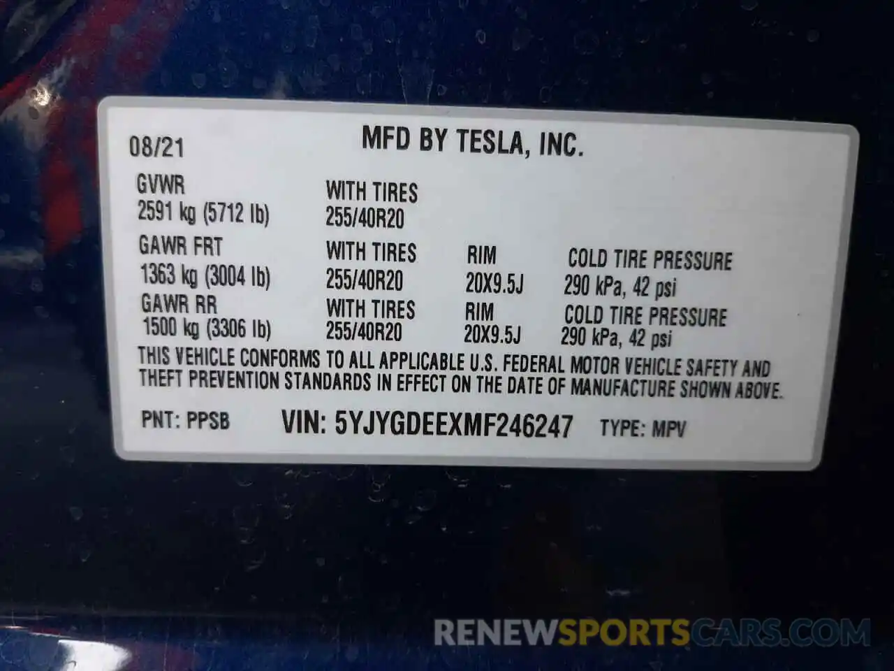 10 Фотография поврежденного автомобиля 5YJYGDEEXMF246247 TESLA MODEL Y 2021