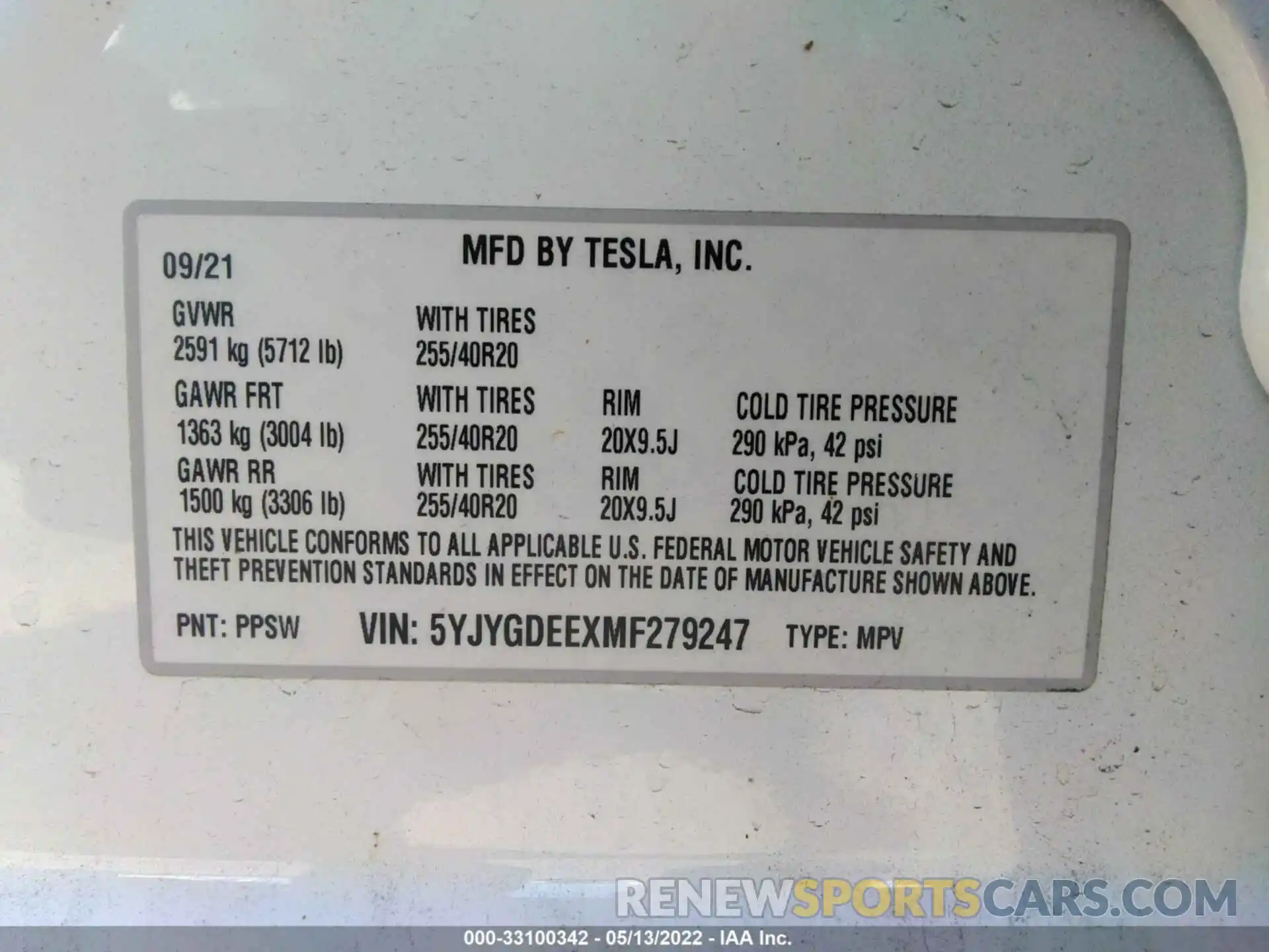 9 Photograph of a damaged car 5YJYGDEEXMF279247 TESLA MODEL Y 2021