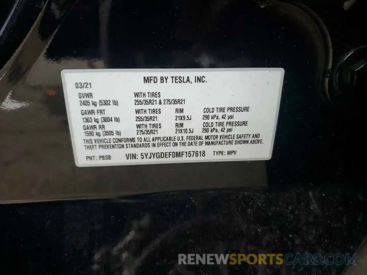 14 Фотография поврежденного автомобиля 5YJYGDEF0MF157618 TESLA MODEL Y 2021