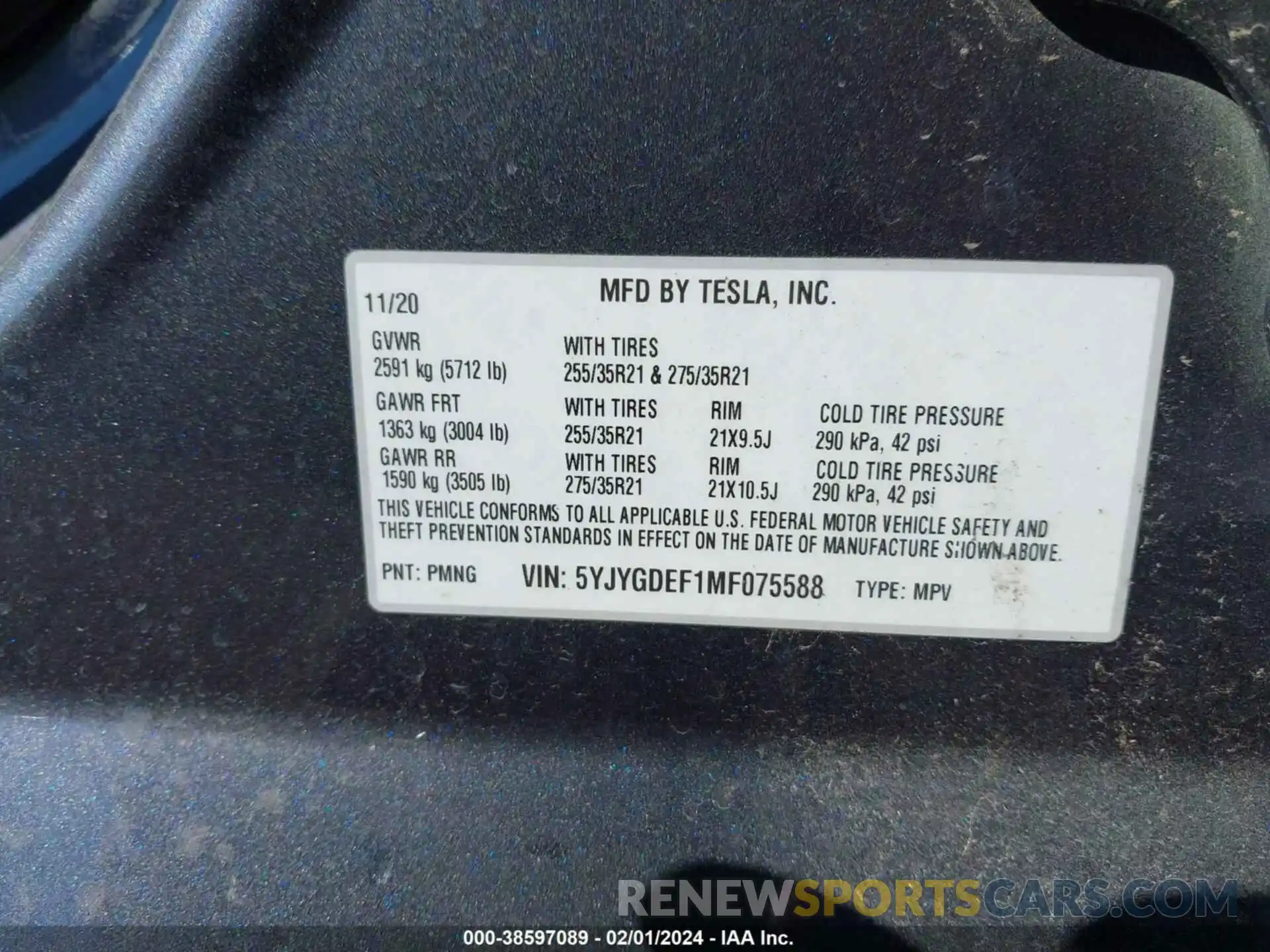 9 Фотография поврежденного автомобиля 5YJYGDEF1MF075588 TESLA MODEL Y 2021