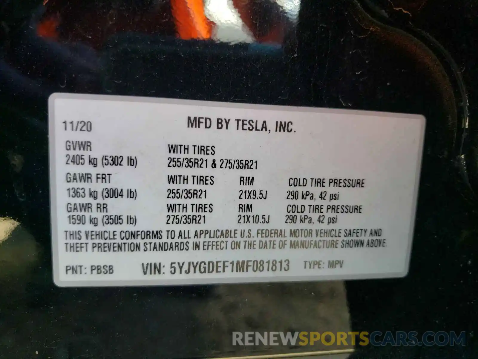 10 Фотография поврежденного автомобиля 5YJYGDEF1MF081813 TESLA MODEL Y 2021