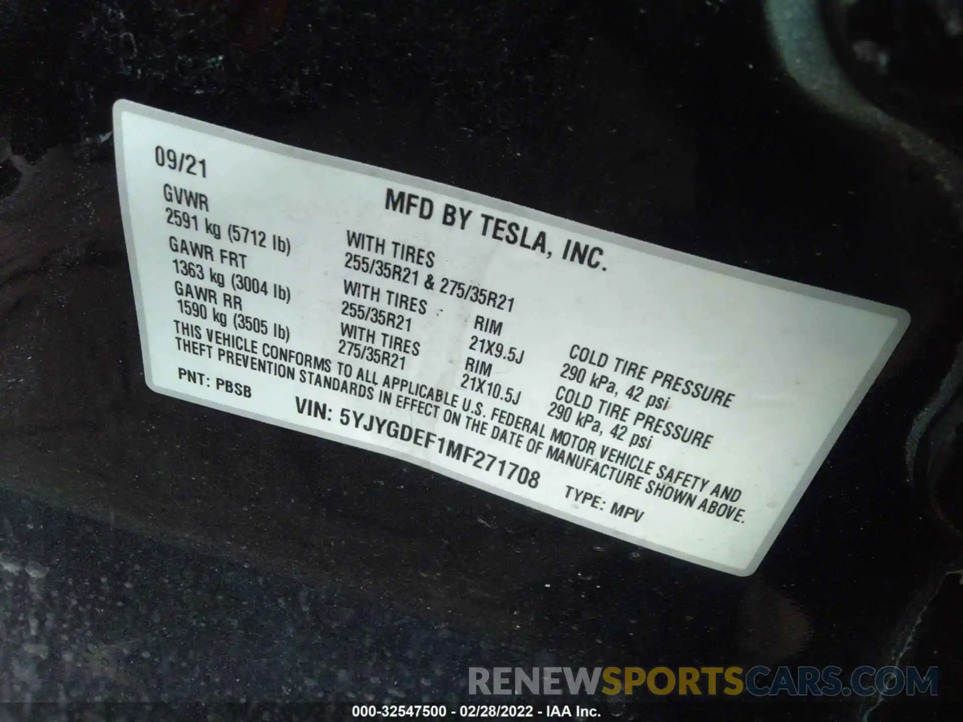 9 Photograph of a damaged car 5YJYGDEF1MF271708 TESLA MODEL Y 2021