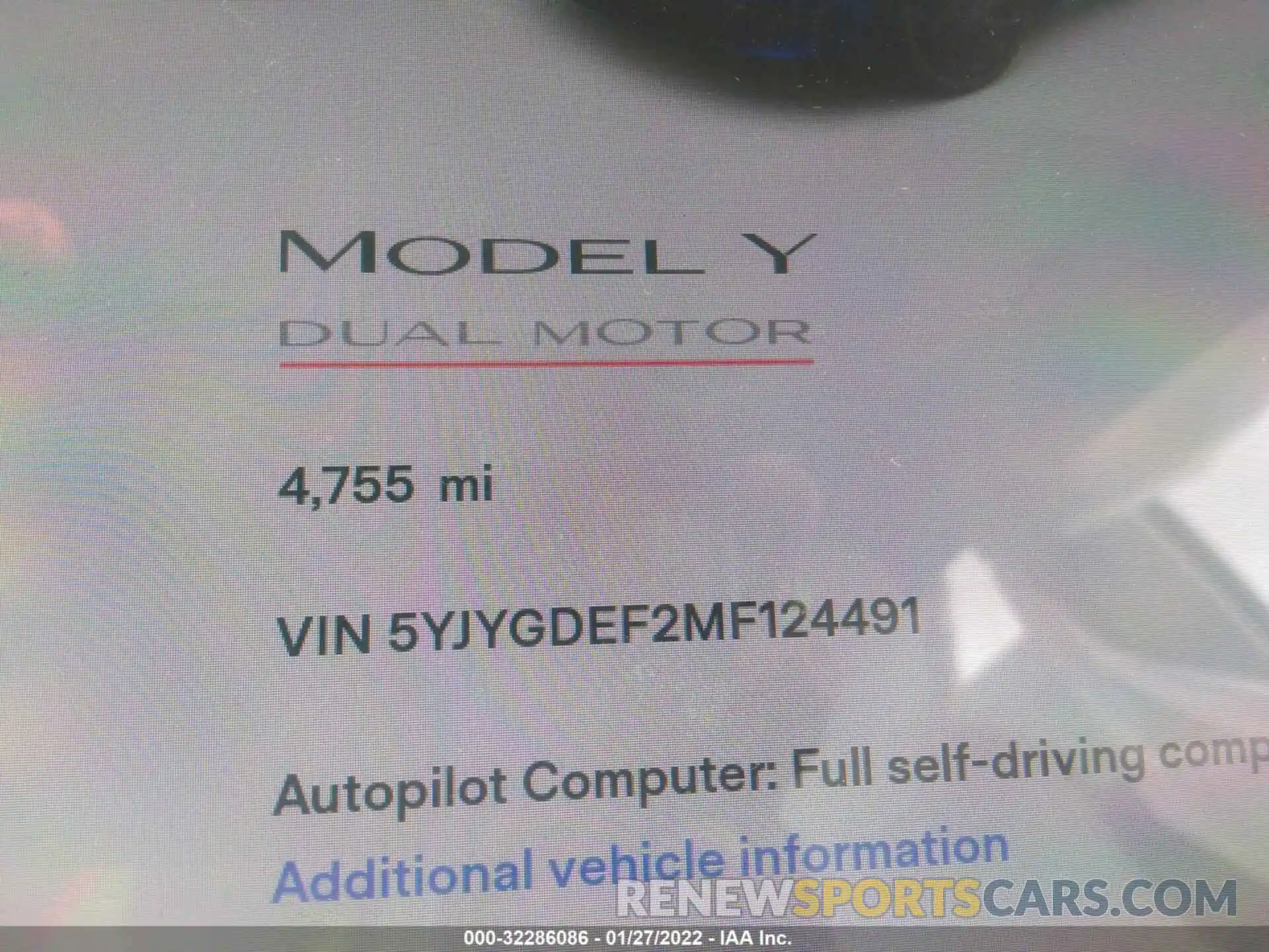 7 Photograph of a damaged car 5YJYGDEF2MF124491 TESLA MODEL Y 2021